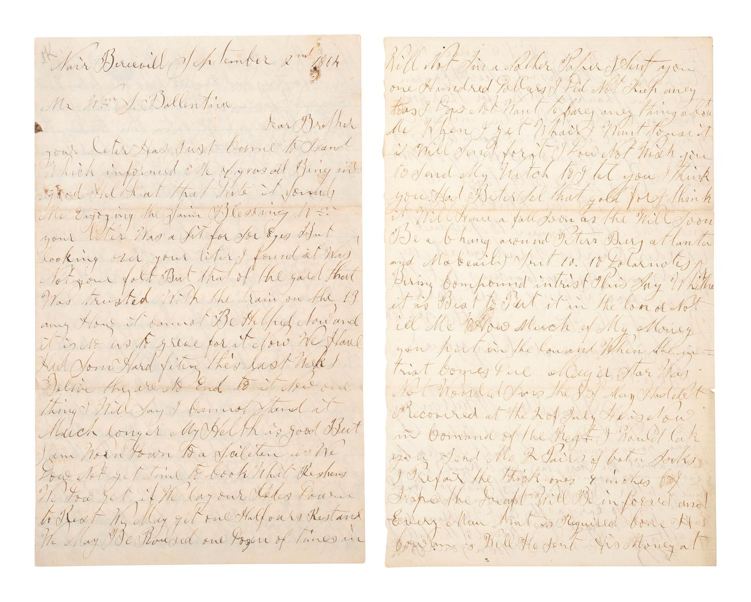 [CIVIL WAR]. Manuscript archive of Sergeant Hamilton Ballentine (1833-1920), Co. K, 6th Pennsylvania Cavalry, "Rush's Lancers," featuring battle content from key engagements and descriptions of "Sheridan's Raiders."