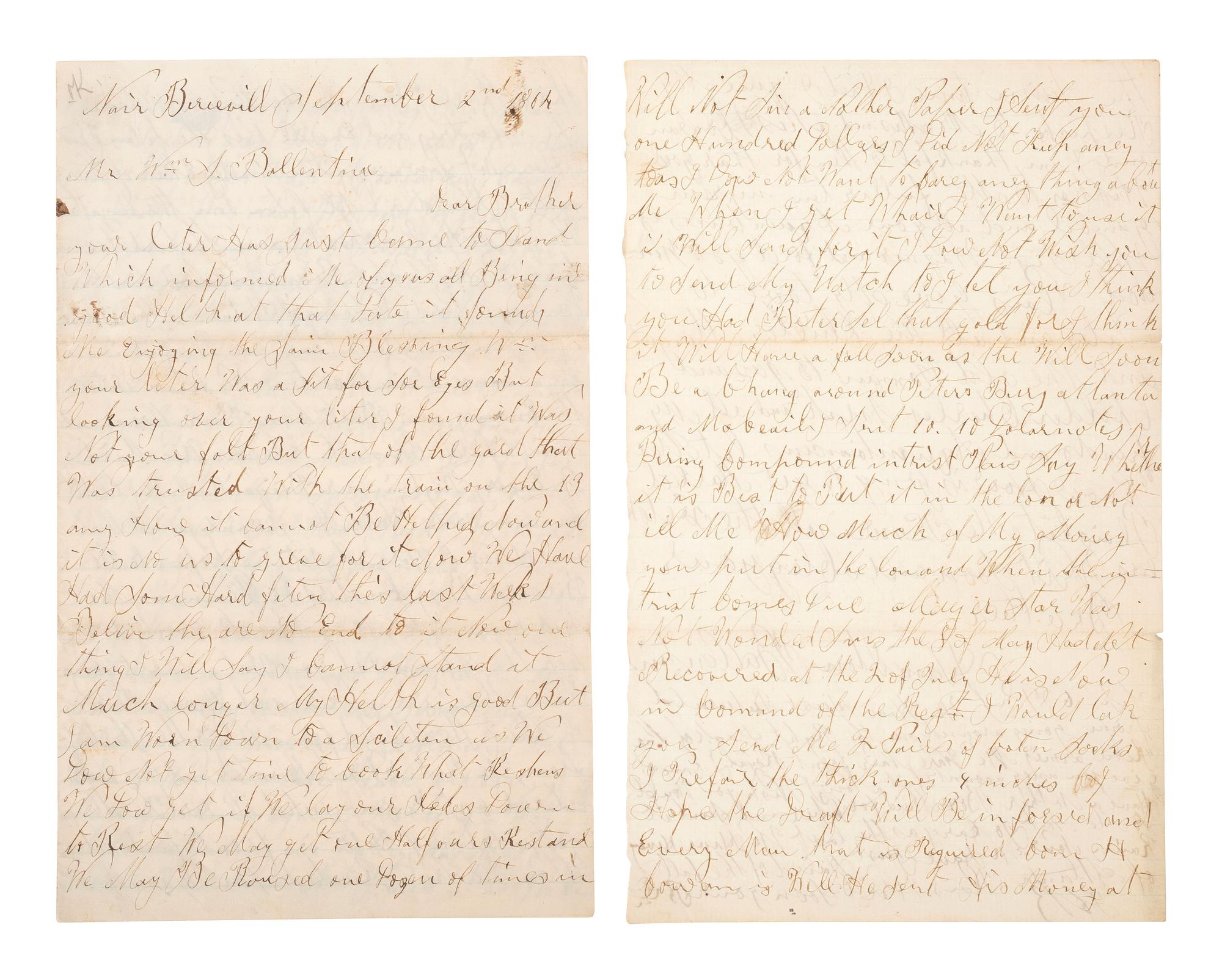 [CIVIL WAR]. Manuscript archive of Sergeant Hamilton Ballentine (1833-1920), Co. K, 6th Pennsylvania Cavalry, "Rush's Lancers," featuring battle content from key engagements and descriptions of "Sheridan's Raiders."