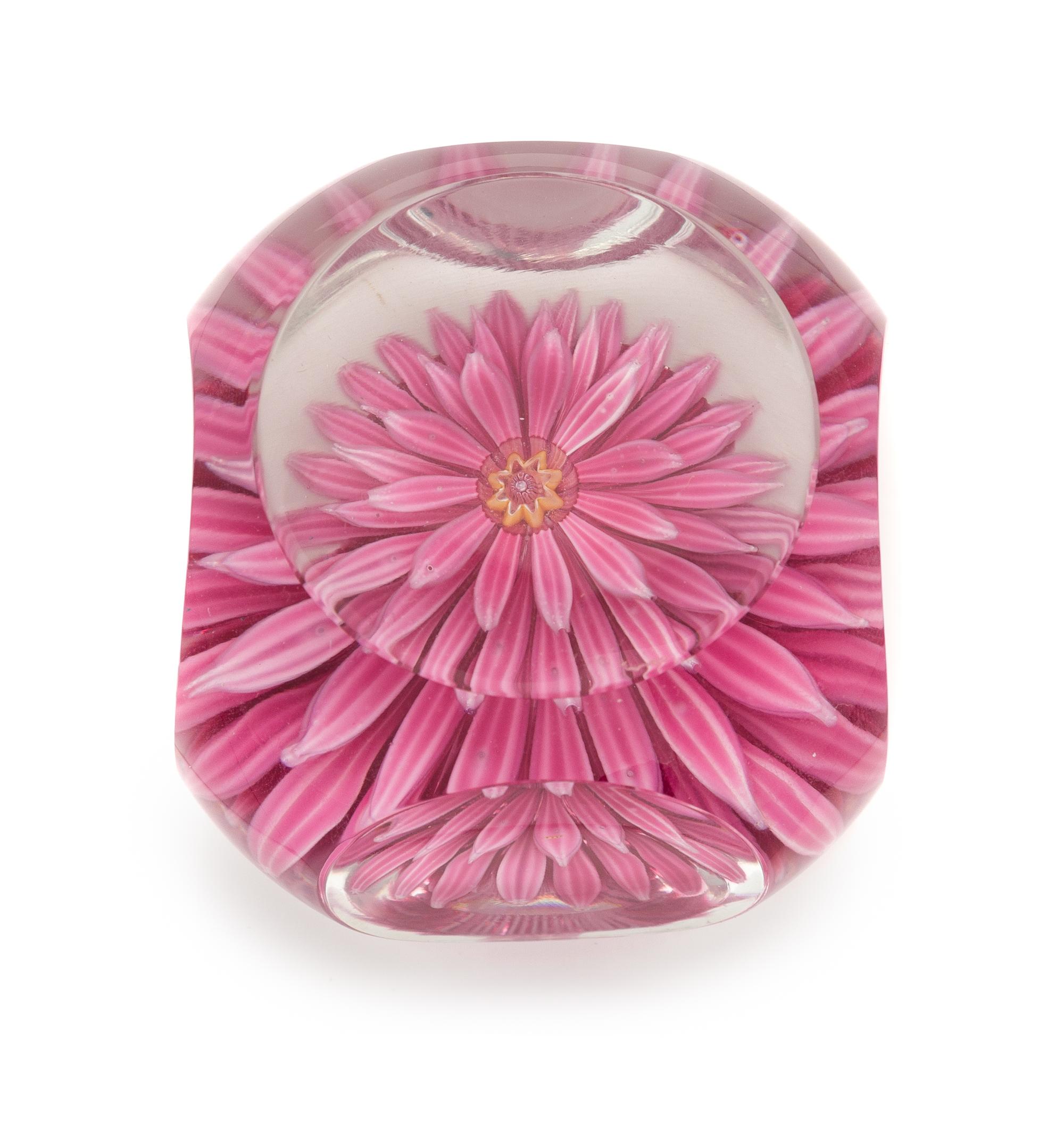 Perthshire Paperweights, Scotland, 1972, a faceted pink dahlia paperweight