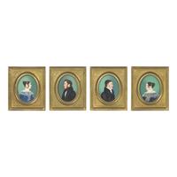 American/Continental School, 19th Century — Four Works: Two Pairs of Portraits of Couples