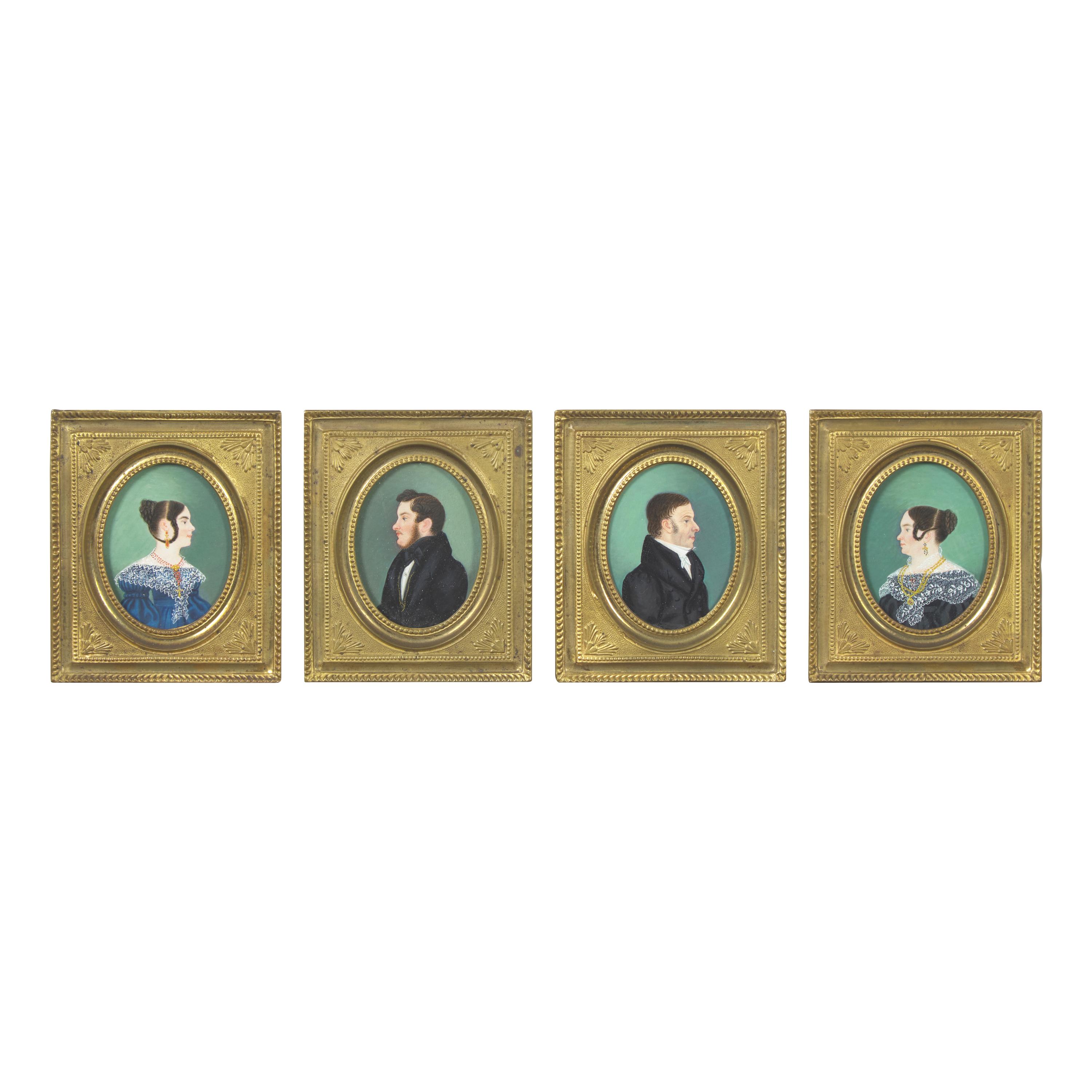 American/Continental School, 19th Century — Four Works: Two Pairs of Portraits of Couples