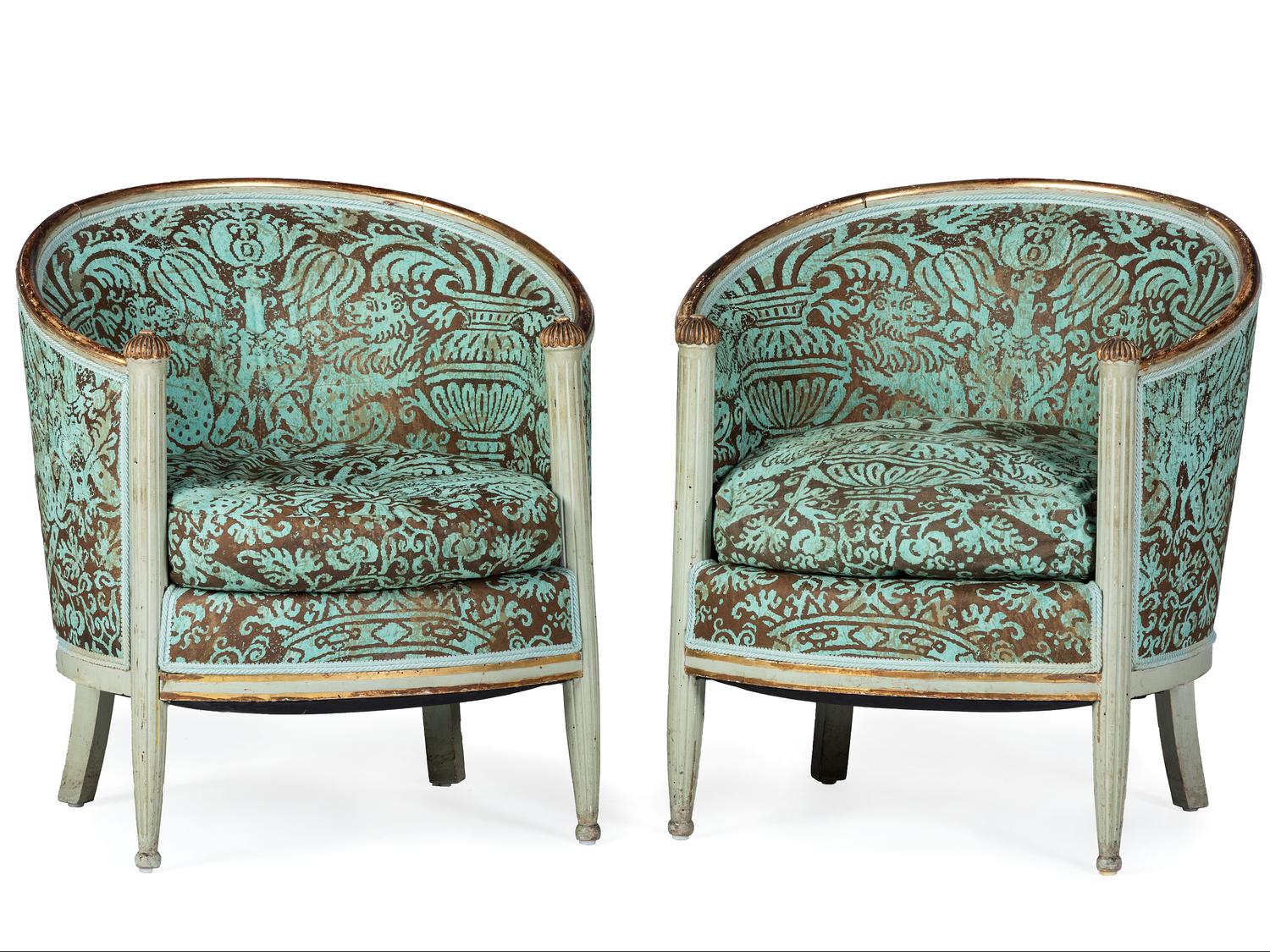 A Pair of Painted Neoclassical Style Barrel Chairs