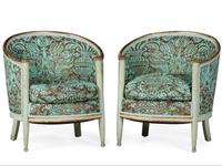 A Pair of Painted Neoclassical Style Barrel Chairs