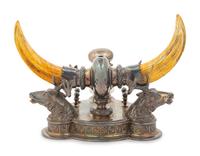 A Victorian Silver-Plate and Tooth Inkwell