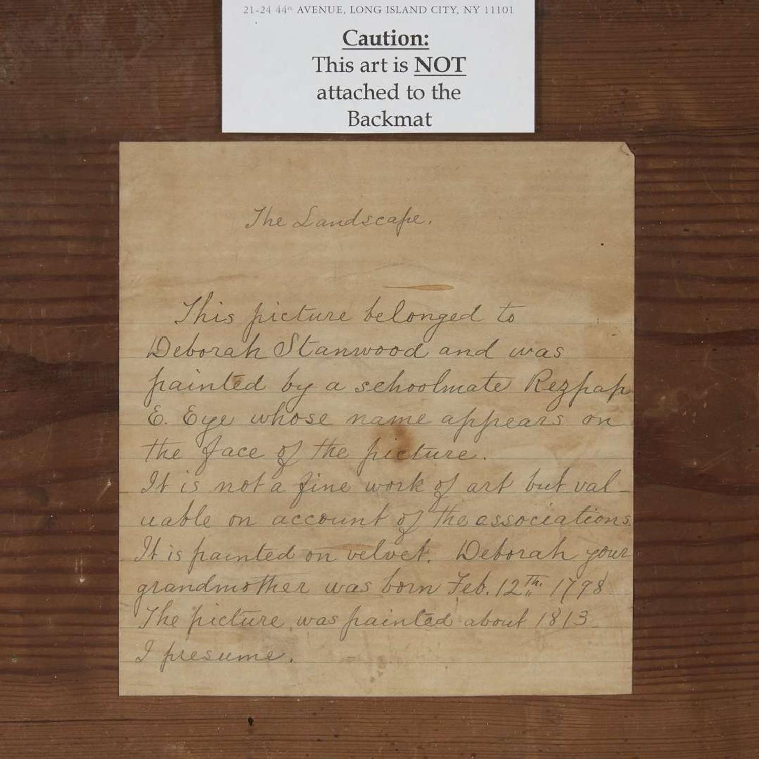American School 19th century Theorem: landscape, Rezpah E. Eye, Portland, ME, circa 1820