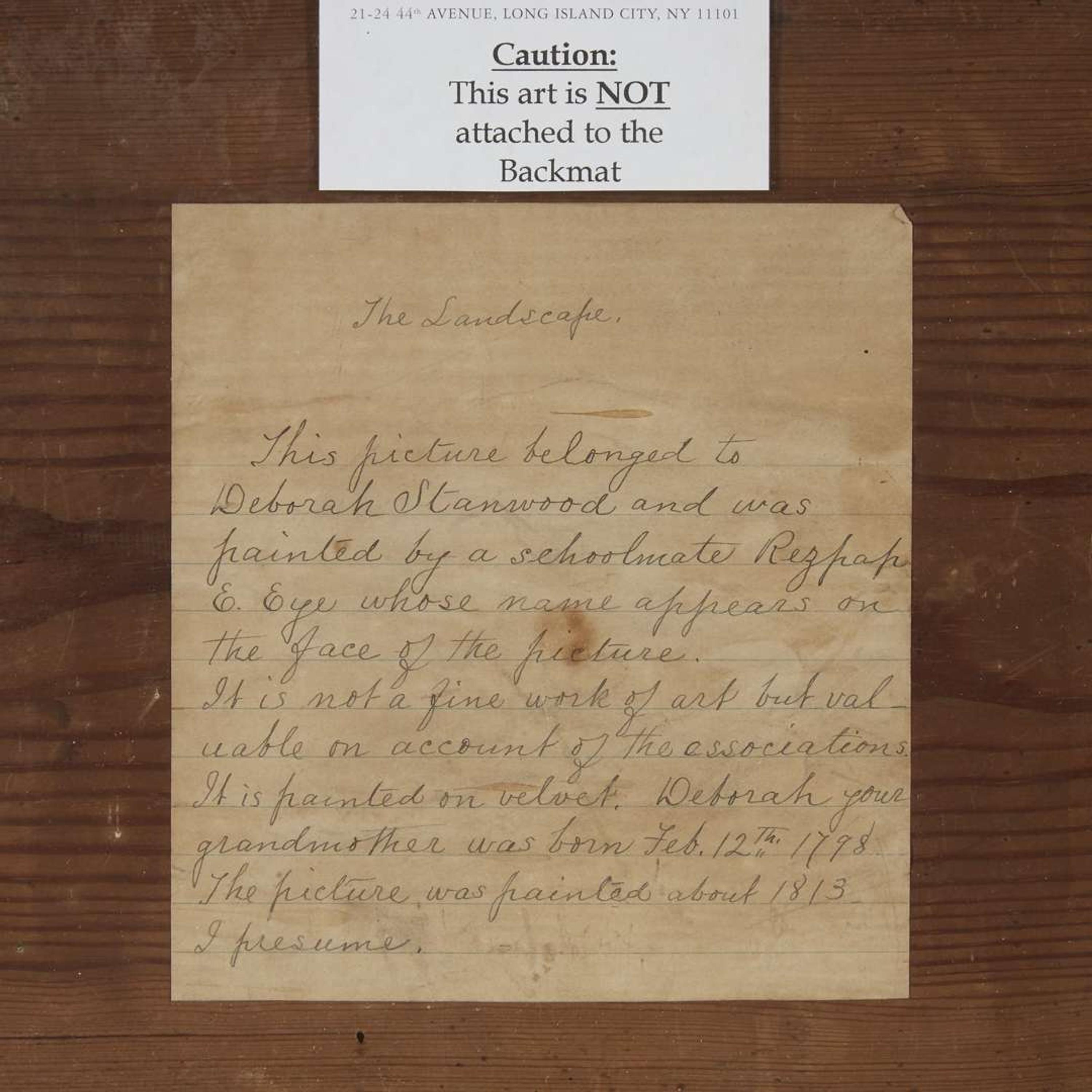 American School 19th century Theorem: landscape, Rezpah E. Eye, Portland, ME, circa 1820