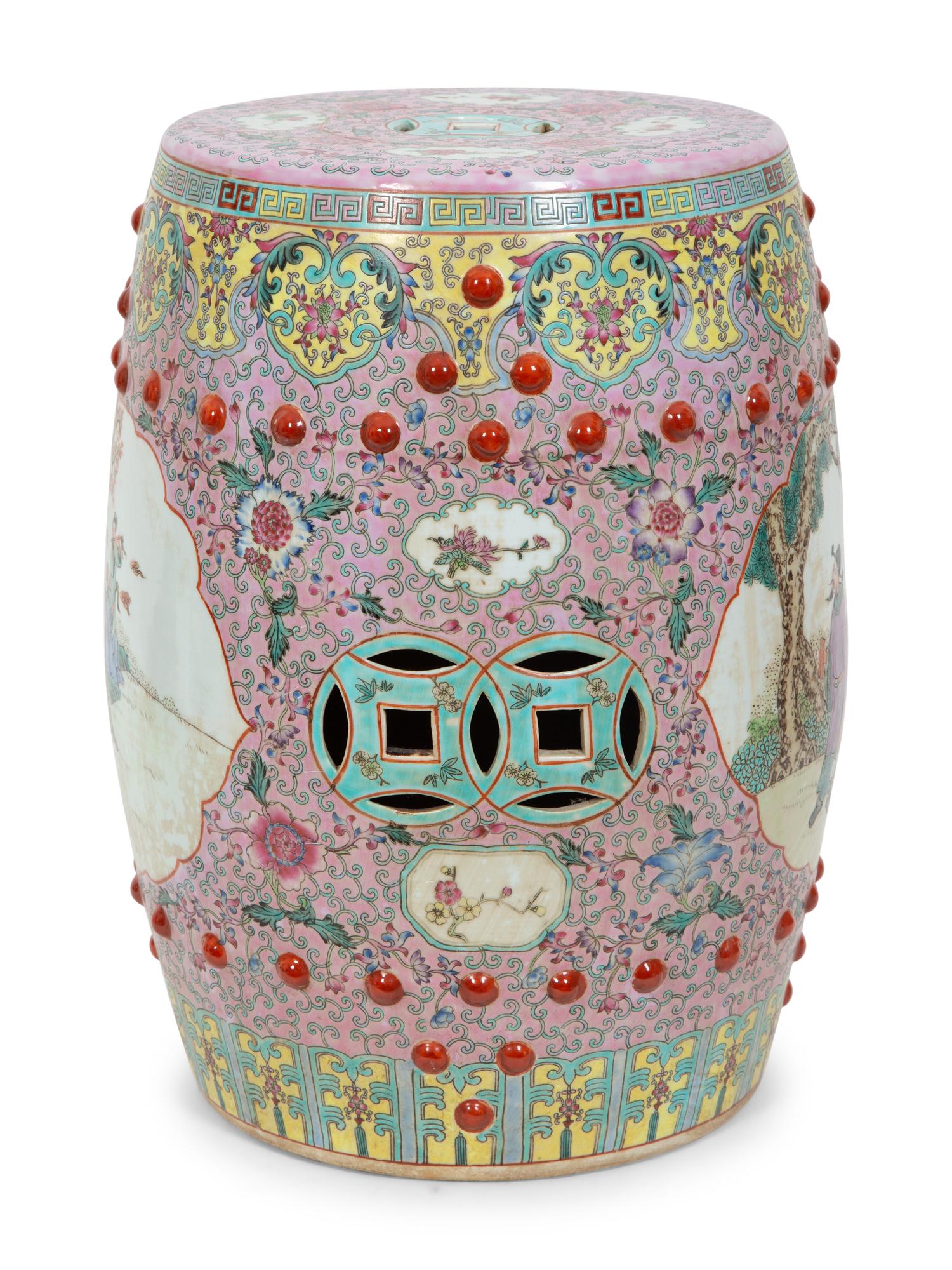 A Chinese Export Enameled Porcelain Garden Seat