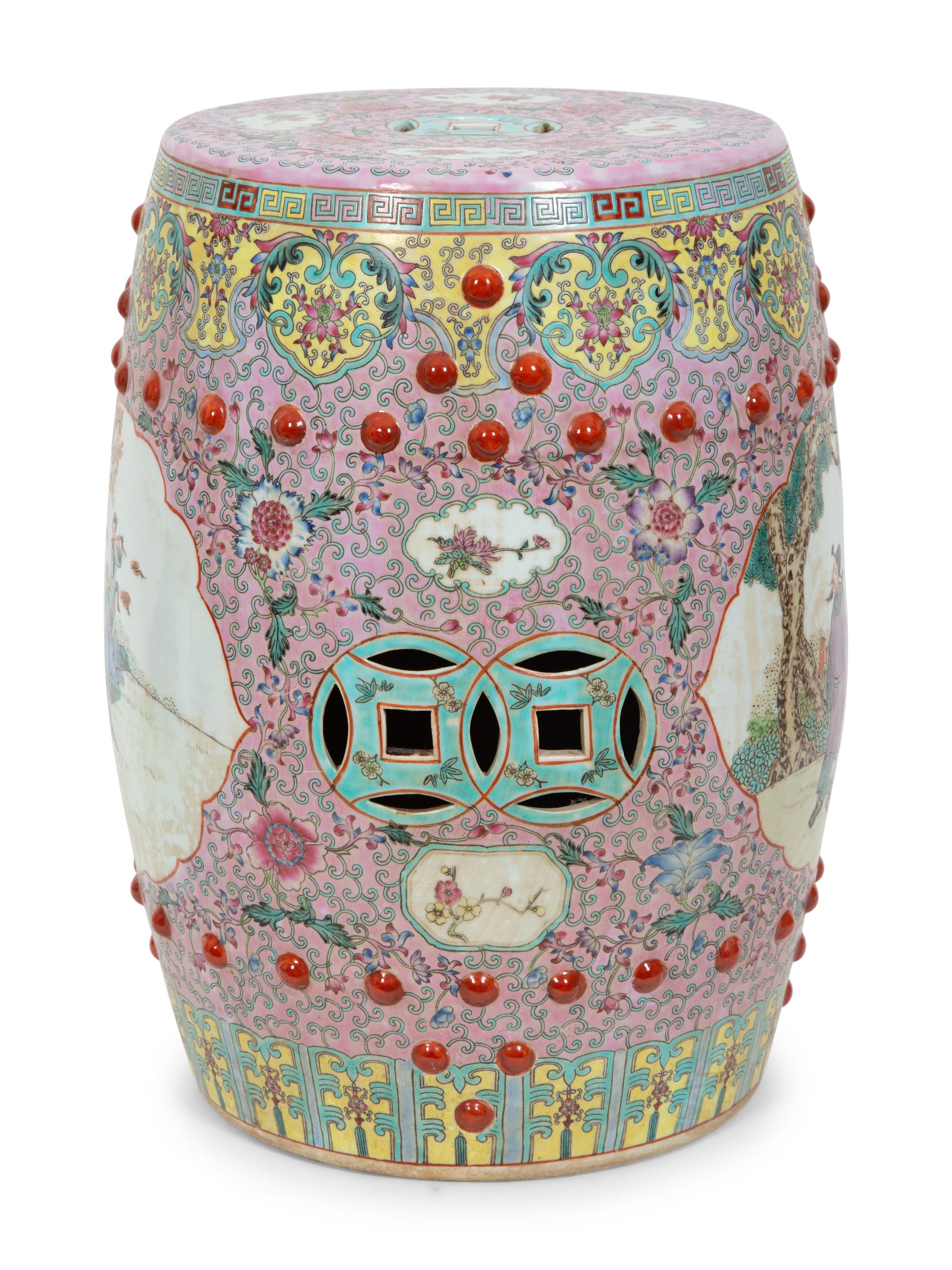 A Chinese Export Enameled Porcelain Garden Seat
