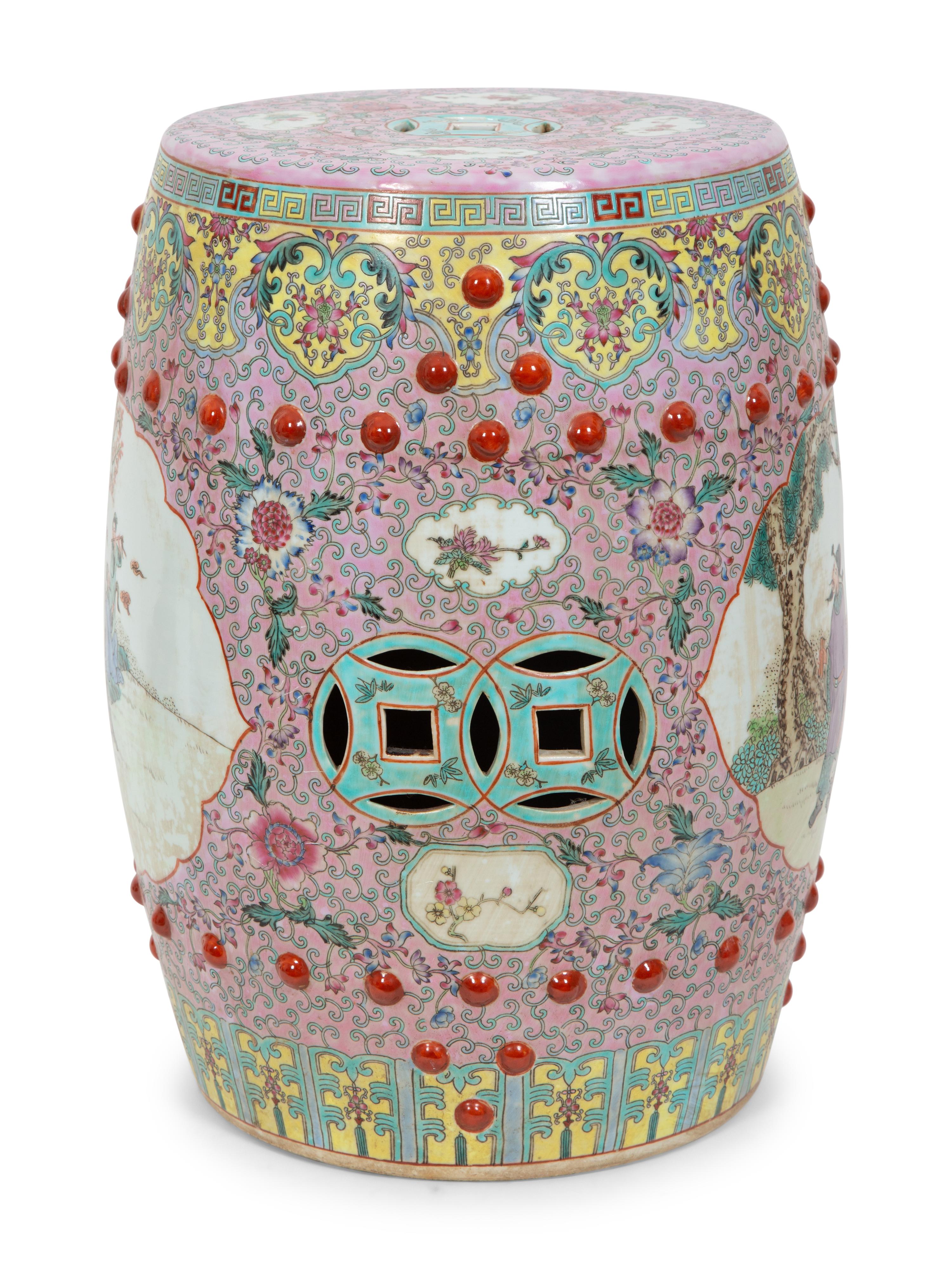 A Chinese Export Enameled Porcelain Garden Seat