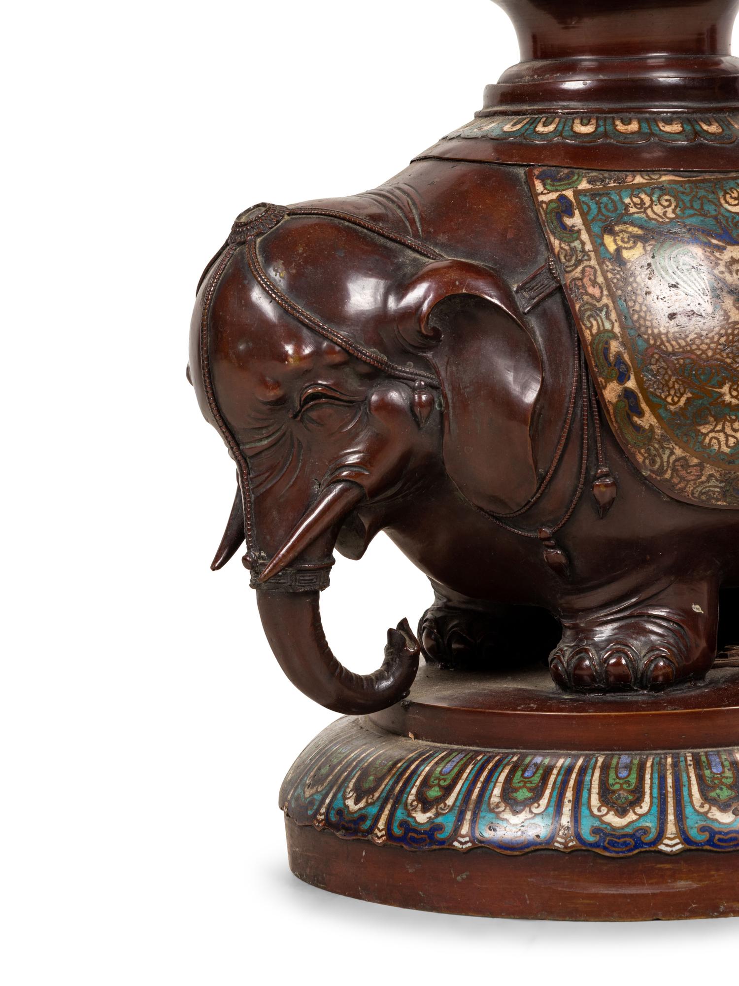 A Large Japanese Champlevé and Bronze Candle Holder
