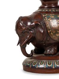 A Large Japanese Champlevé and Bronze Candle Holder