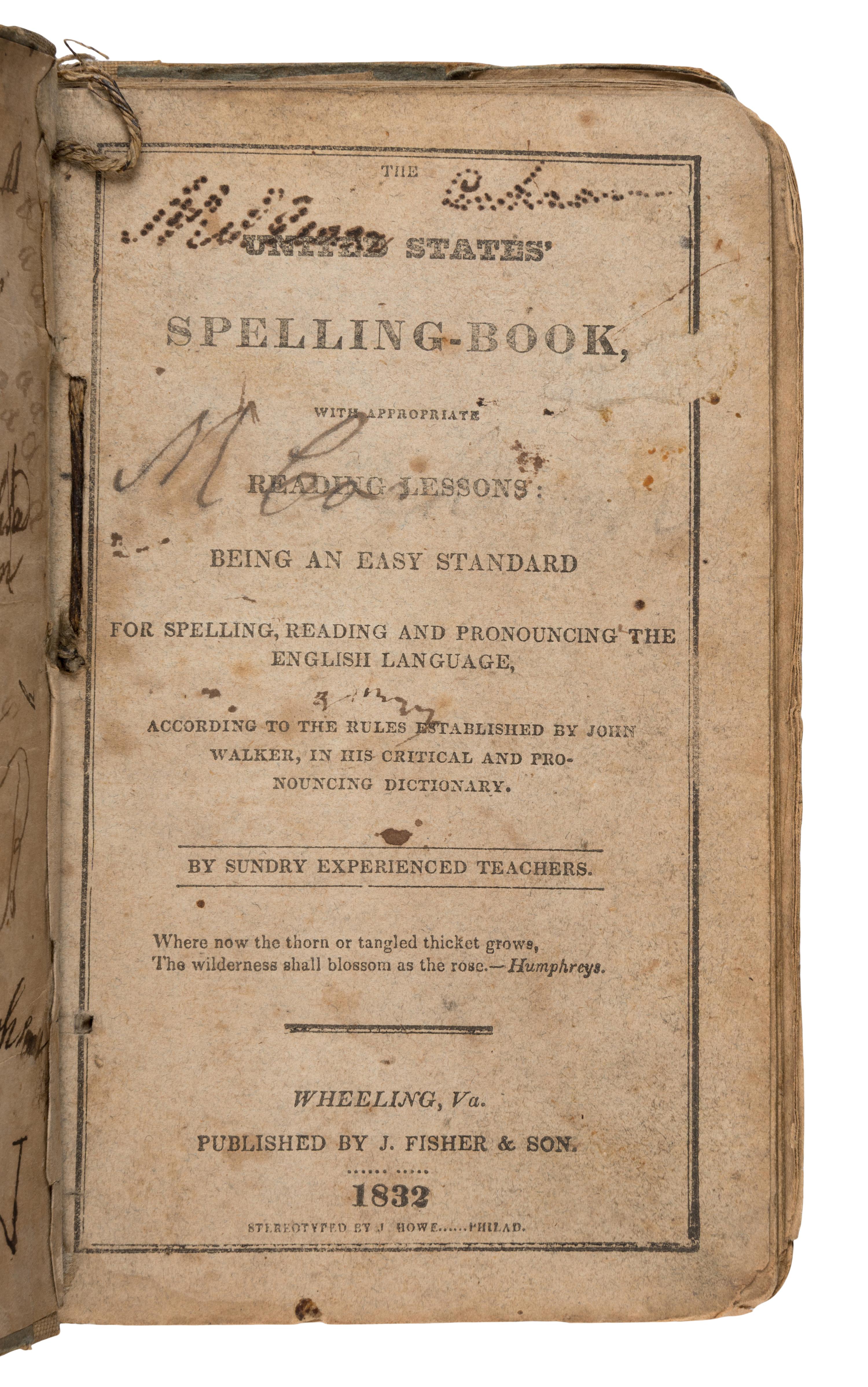[Ohio Valley]. A group of 6 early frontier spelling and school books, comprising: