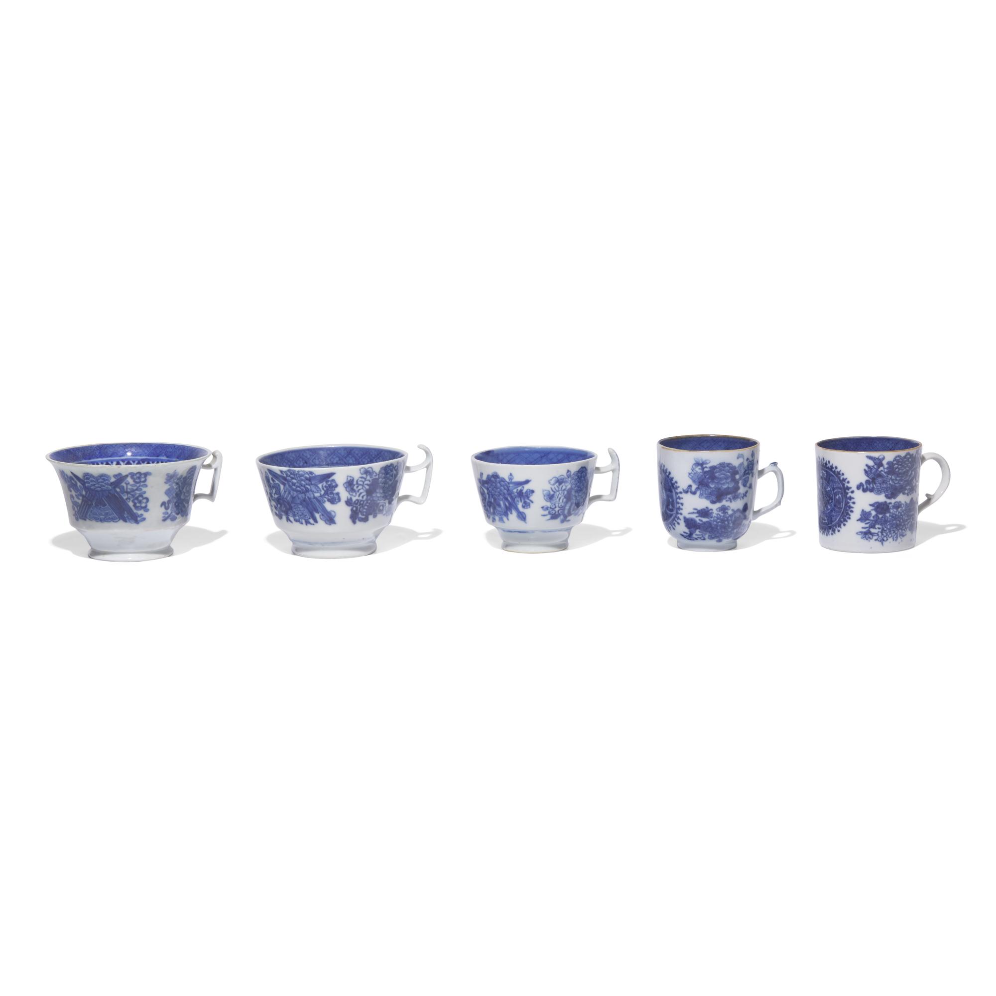 A Large Group of Sixty-Five Chinese Export Porcelain Fitzhugh Tablewares