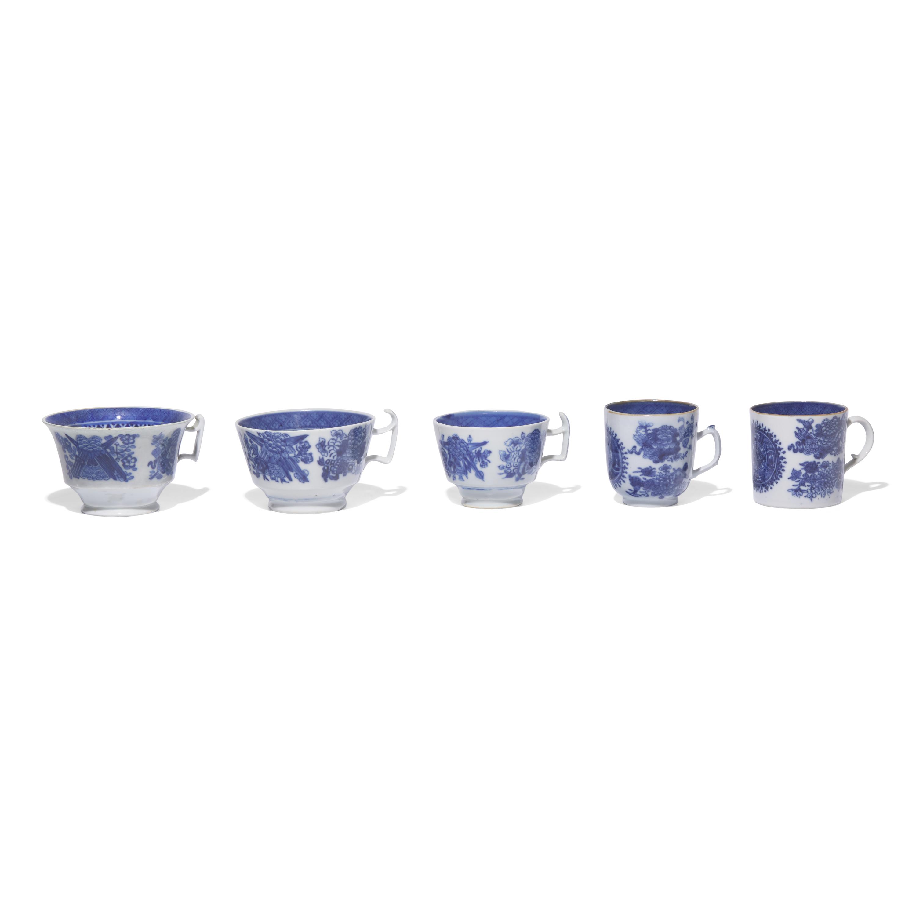 A Large Group of Sixty-Five Chinese Export Porcelain Fitzhugh Tablewares