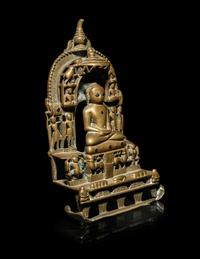 An Indian Silver Inlaid Brass Jain Shrine