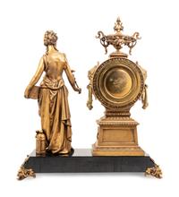 An Ansonia Commerce Gilt Metal Figural Mantel Clock