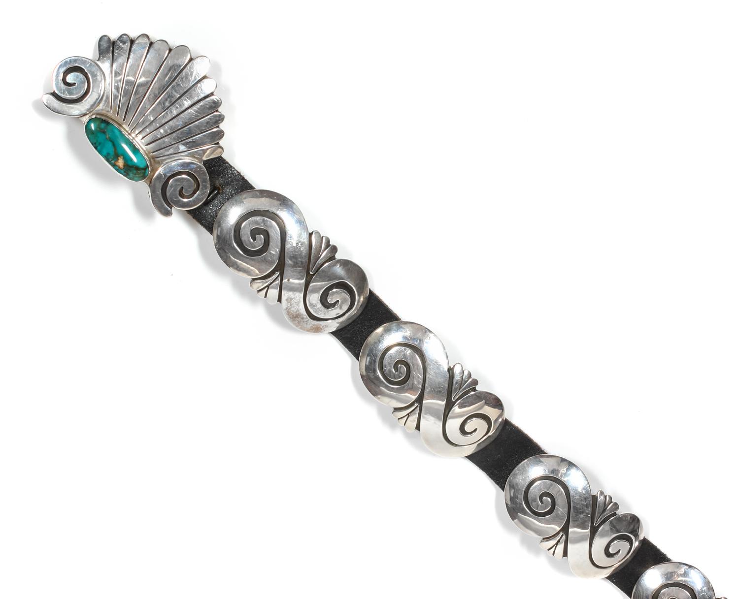Navajo Silver and Turquoise Concho Belt, Debbie Silversmith (b.1957) Length 29 inches