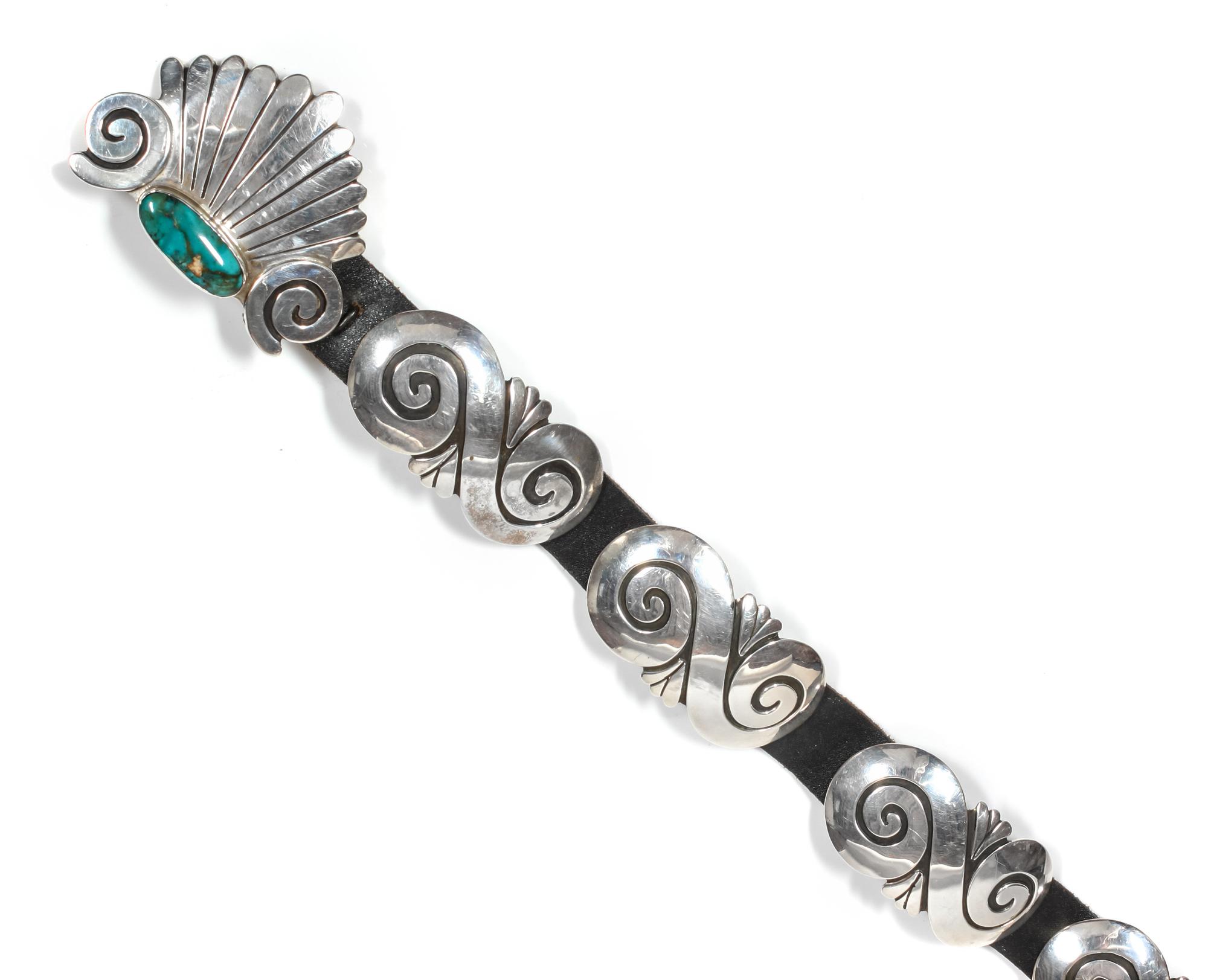 Navajo Silver and Turquoise Concho Belt, Debbie Silversmith (b.1957) Length 29 inches