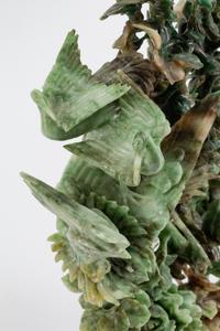 A Pair of Chinese Pierce-Carved Hardstone Models of Birds in Branches