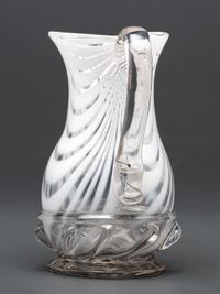 A New Jersey Blown-Glass Pitcher in Clear with White Swirls