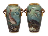 A Pair of Mintons Porcelain Elephant Handle Urns