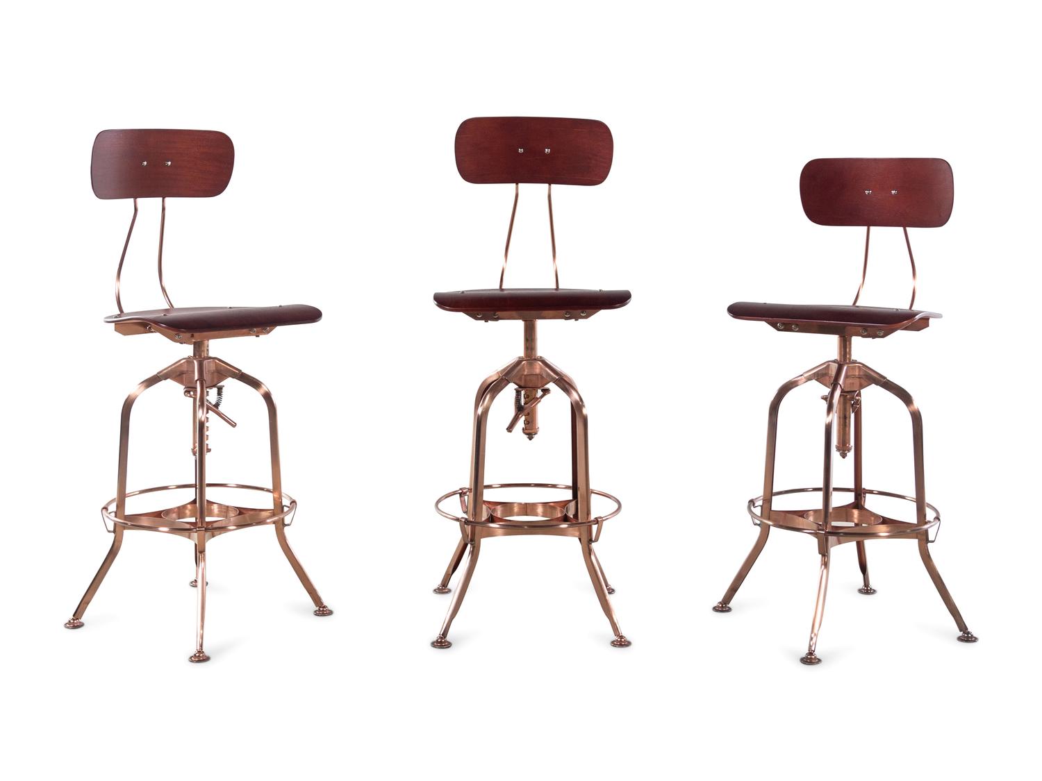 Three Modern Wood and Metal Barstools