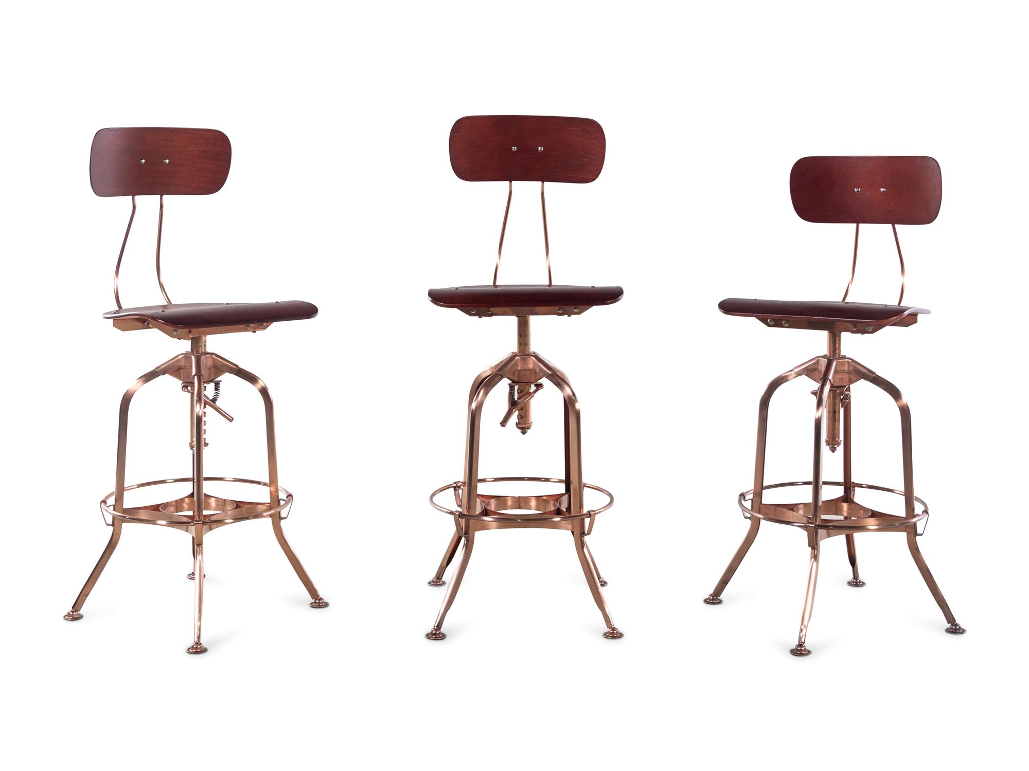 Three Modern Wood and Metal Barstools