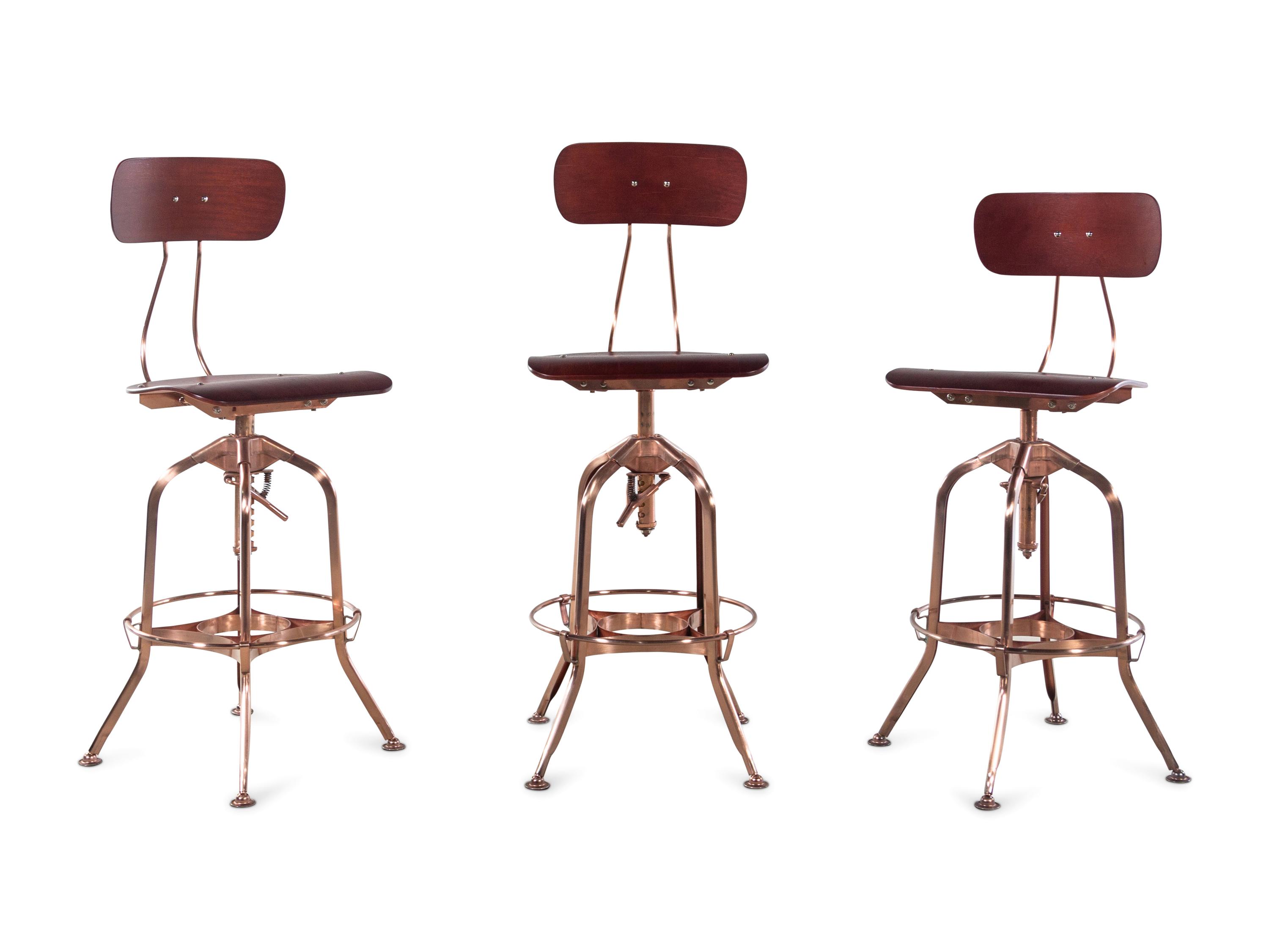 Three Modern Wood and Metal Barstools