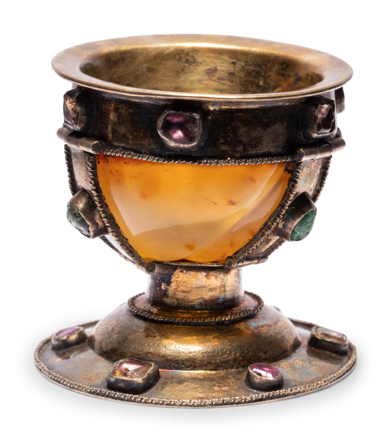 A Russian Gem-Set Silver-Gilt Mounted Agate Bowl