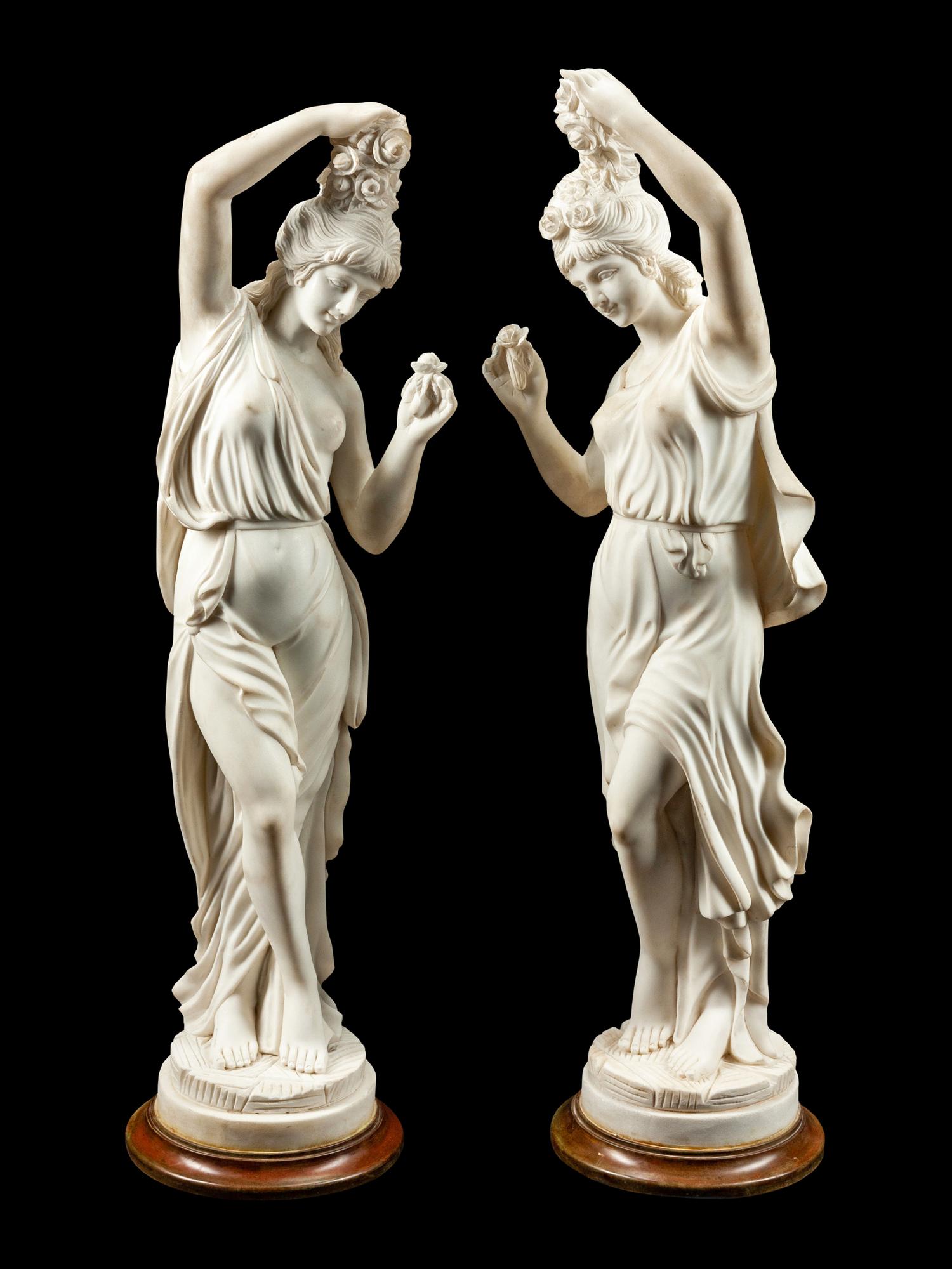 A Pair of Italian Marble Figures of Maidens