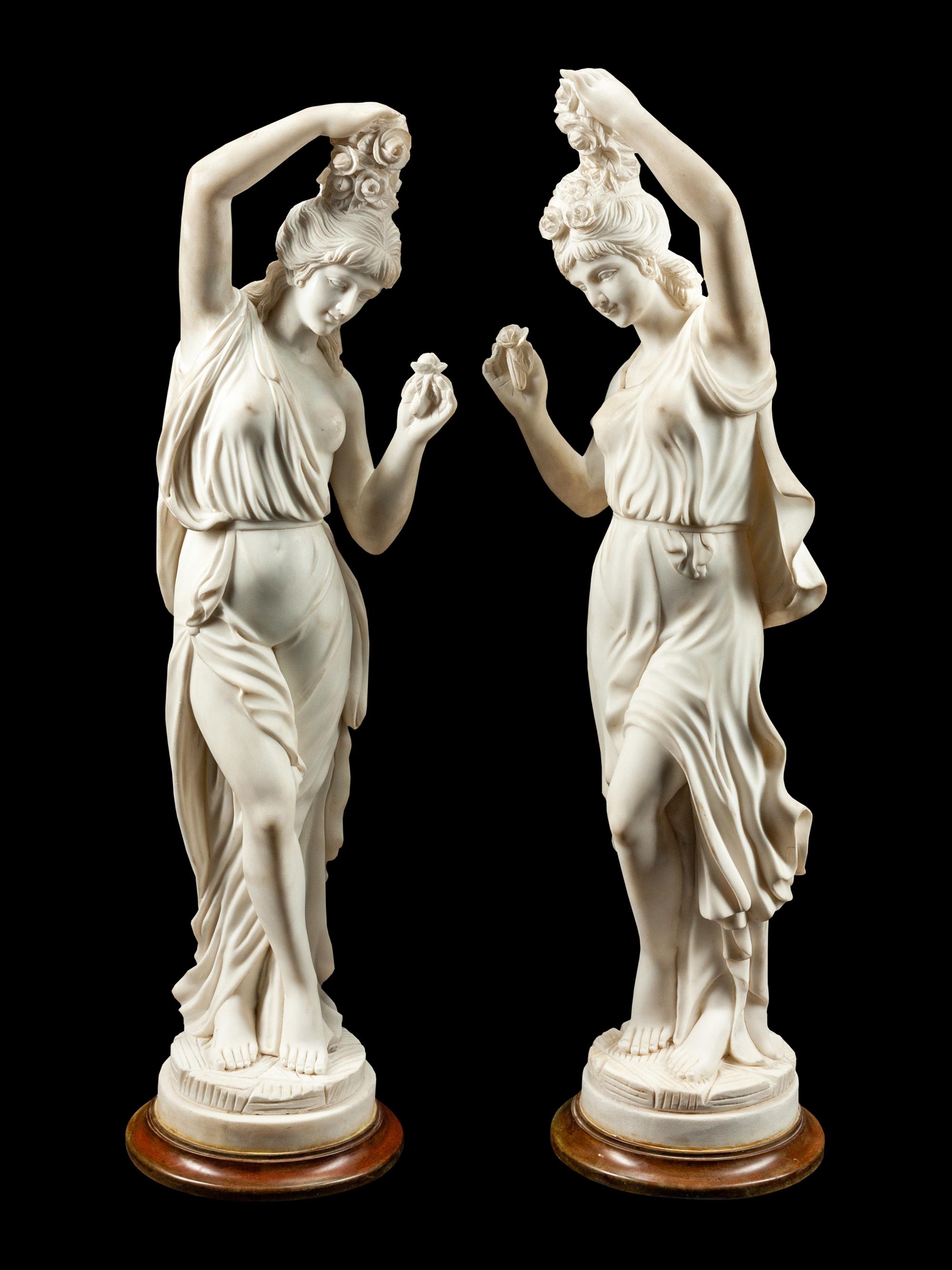 A Pair of Italian Marble Figures of Maidens