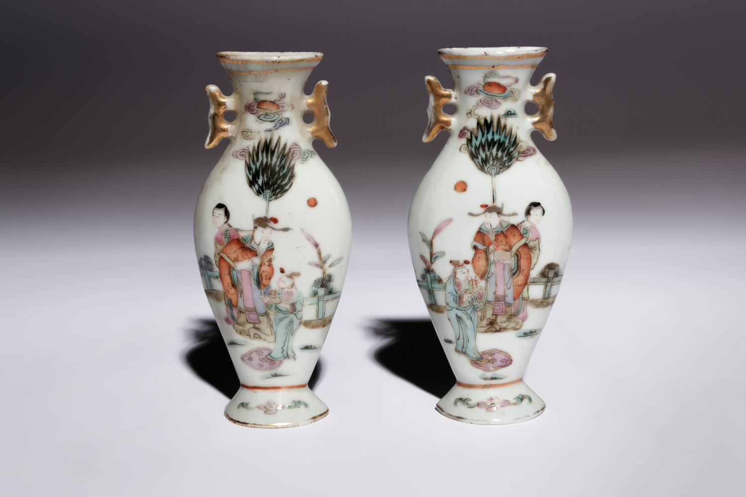 Two Pairs of Famille Rose Porcelain Wall Vases