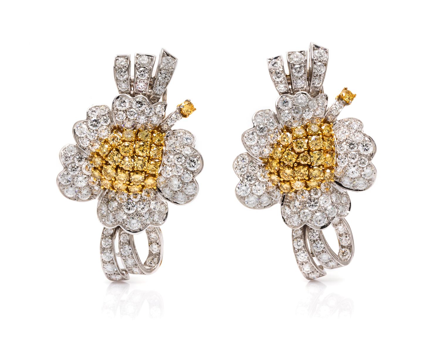 A Pair of 18 Karat White and Yellow Gold, Colored Diamond and Diamond Dress Clips, 37.20 dwts.