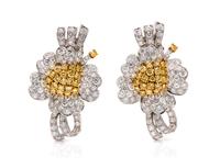 A Pair of 18 Karat White and Yellow Gold, Colored Diamond and Diamond Dress Clips, 37.20 dwts.