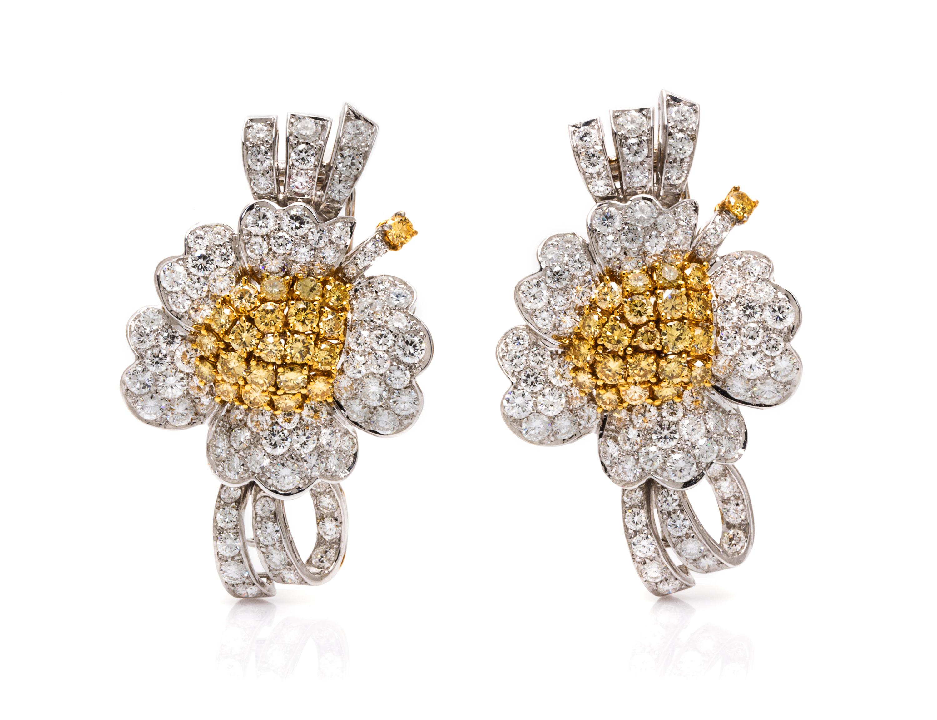 A Pair of 18 Karat White and Yellow Gold, Colored Diamond and Diamond Dress Clips, 37.20 dwts.