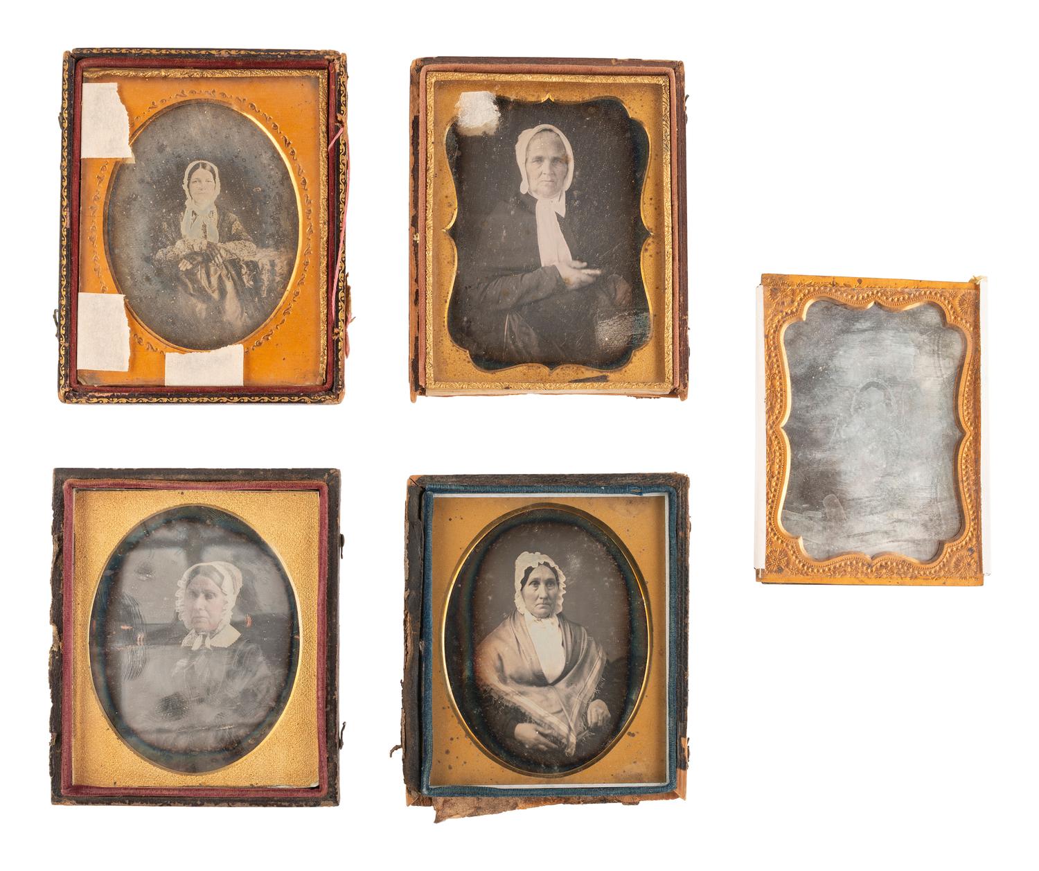 [EARLY PHOTOGRAPHY]. 17 quarter plate daguerreotypes featuring women wearing bonnets.