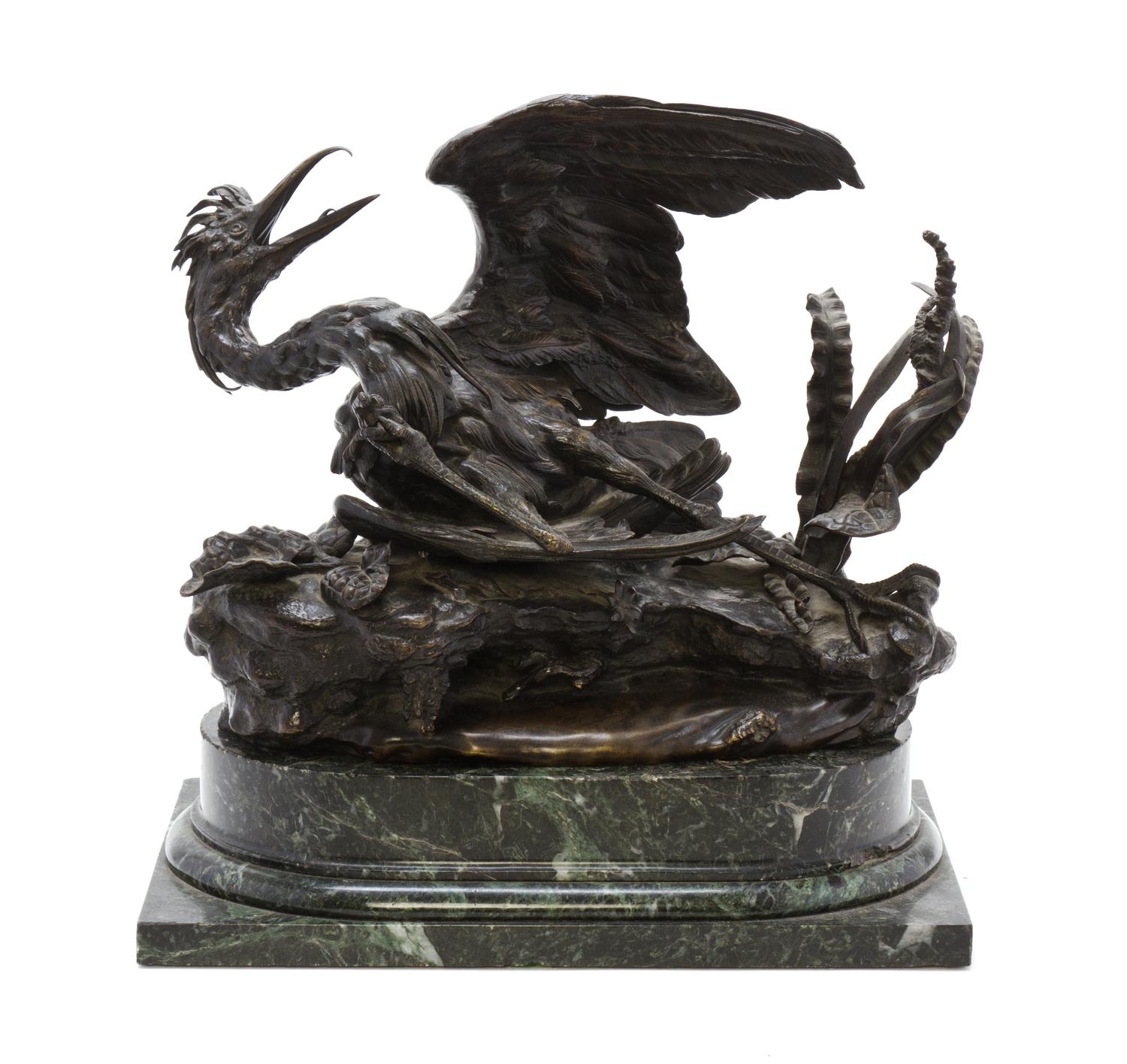 A French Bronze Ornithological Group, PAUL COMOLERA (1818-1897), Width 16 inches. — PAUL COMOLERA (1818-1897),