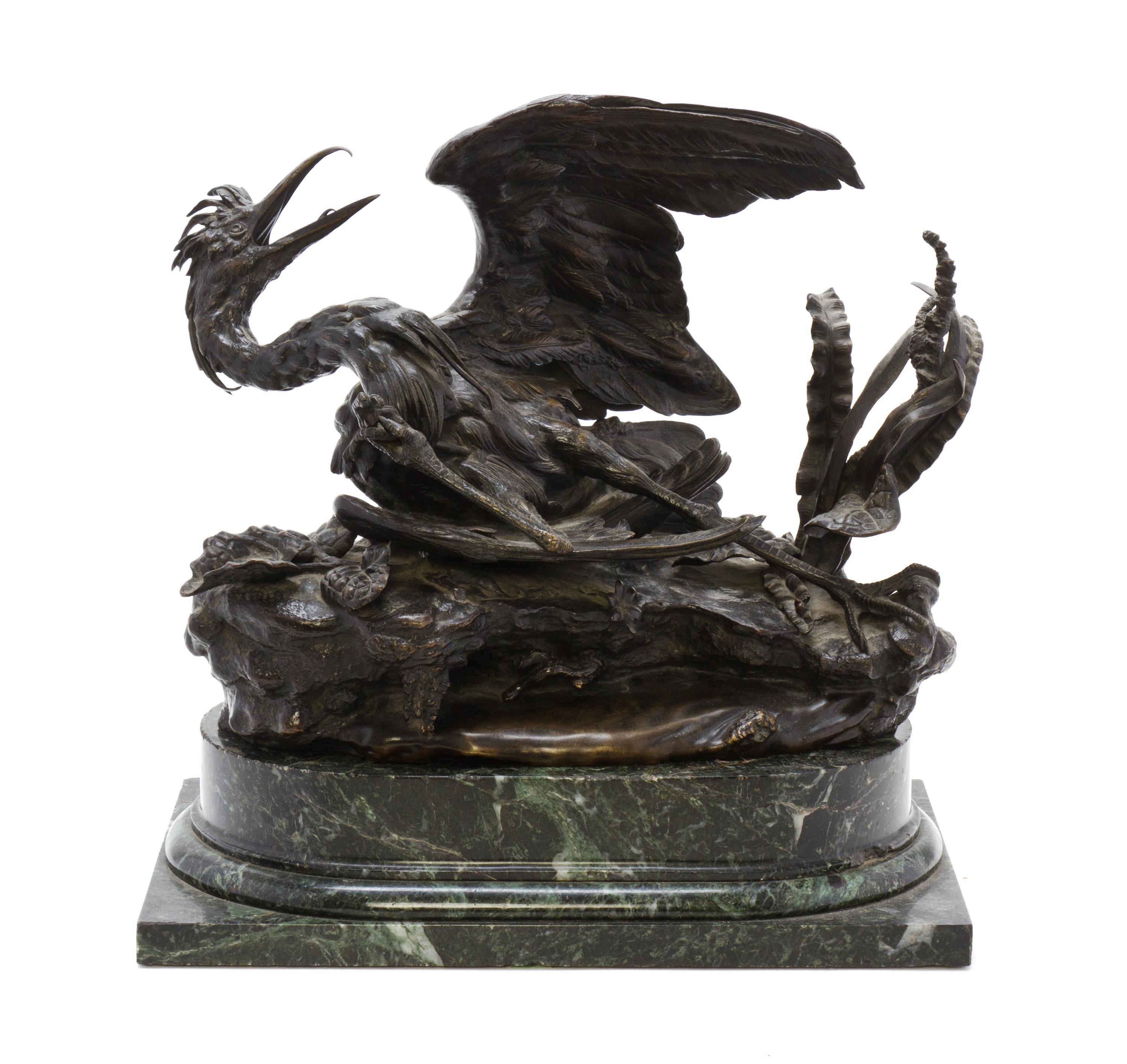 A French Bronze Ornithological Group, PAUL COMOLERA (1818-1897), Width 16 inches. — PAUL COMOLERA (1818-1897),