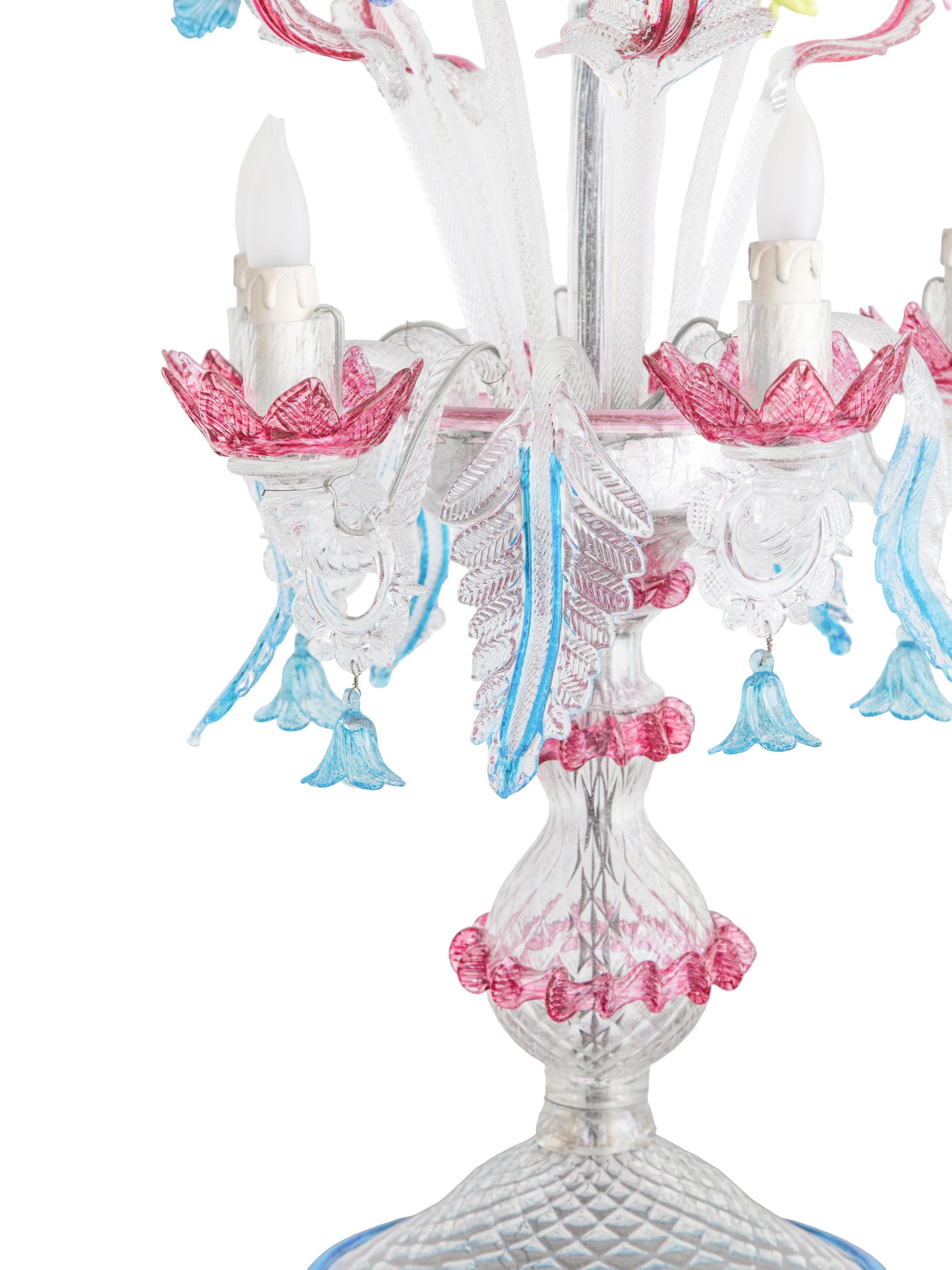 A Pair of Murano Glass Five-Light Girandoles