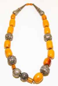 A Yemeni Silver Beaded Necklace Length of chain 10 1/2 inches.