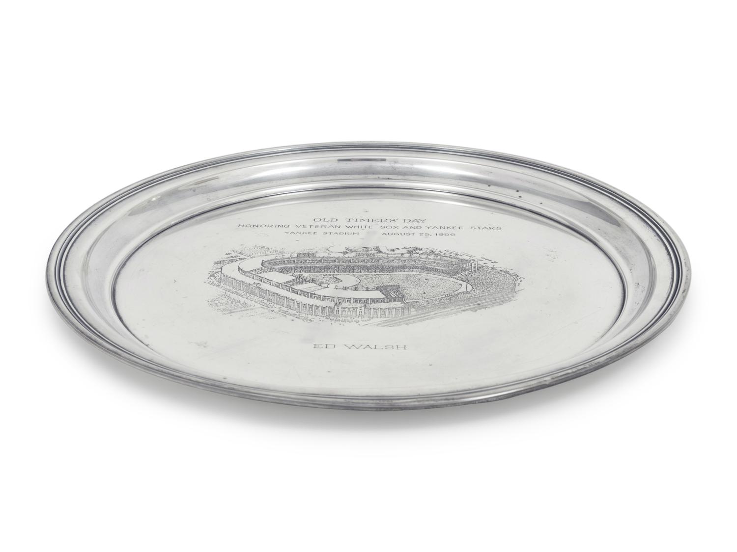 A 1956 Ed Walsh Yankee Stadium Old Timers Day Silver Tray Award