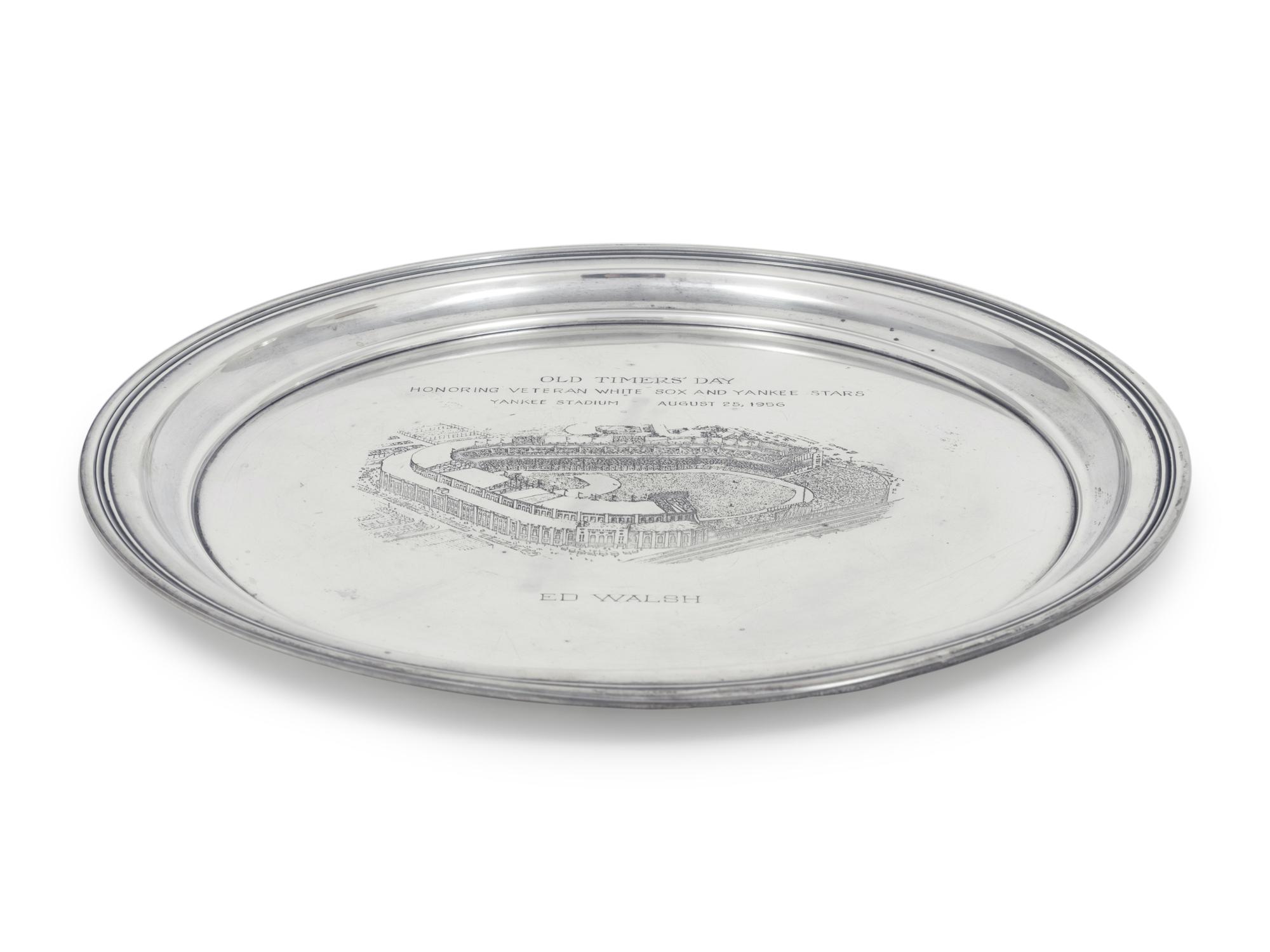 A 1956 Ed Walsh Yankee Stadium Old Timers Day Silver Tray Award