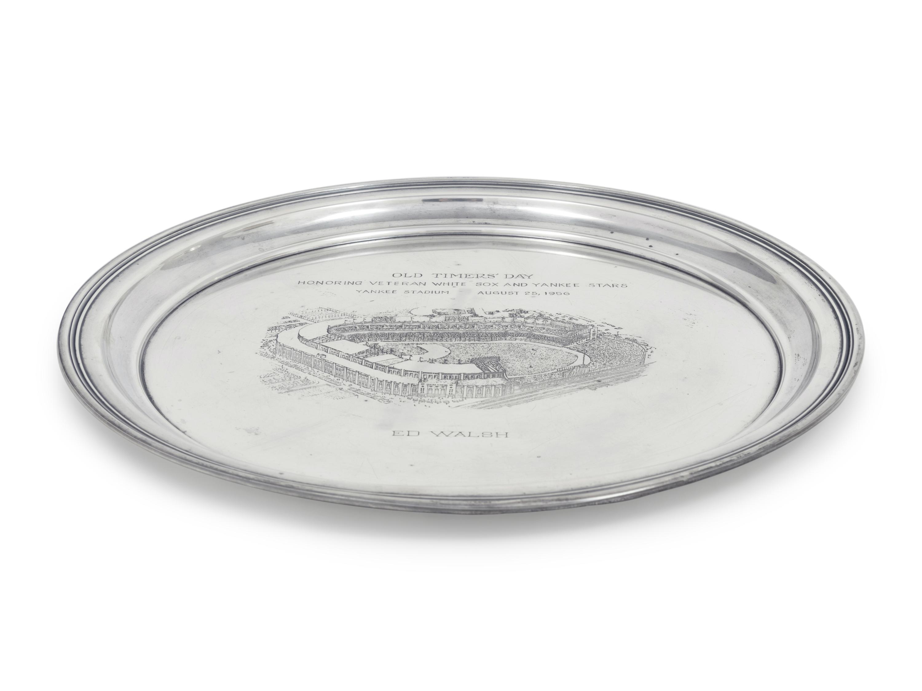 A 1956 Ed Walsh Yankee Stadium Old Timers Day Silver Tray Award