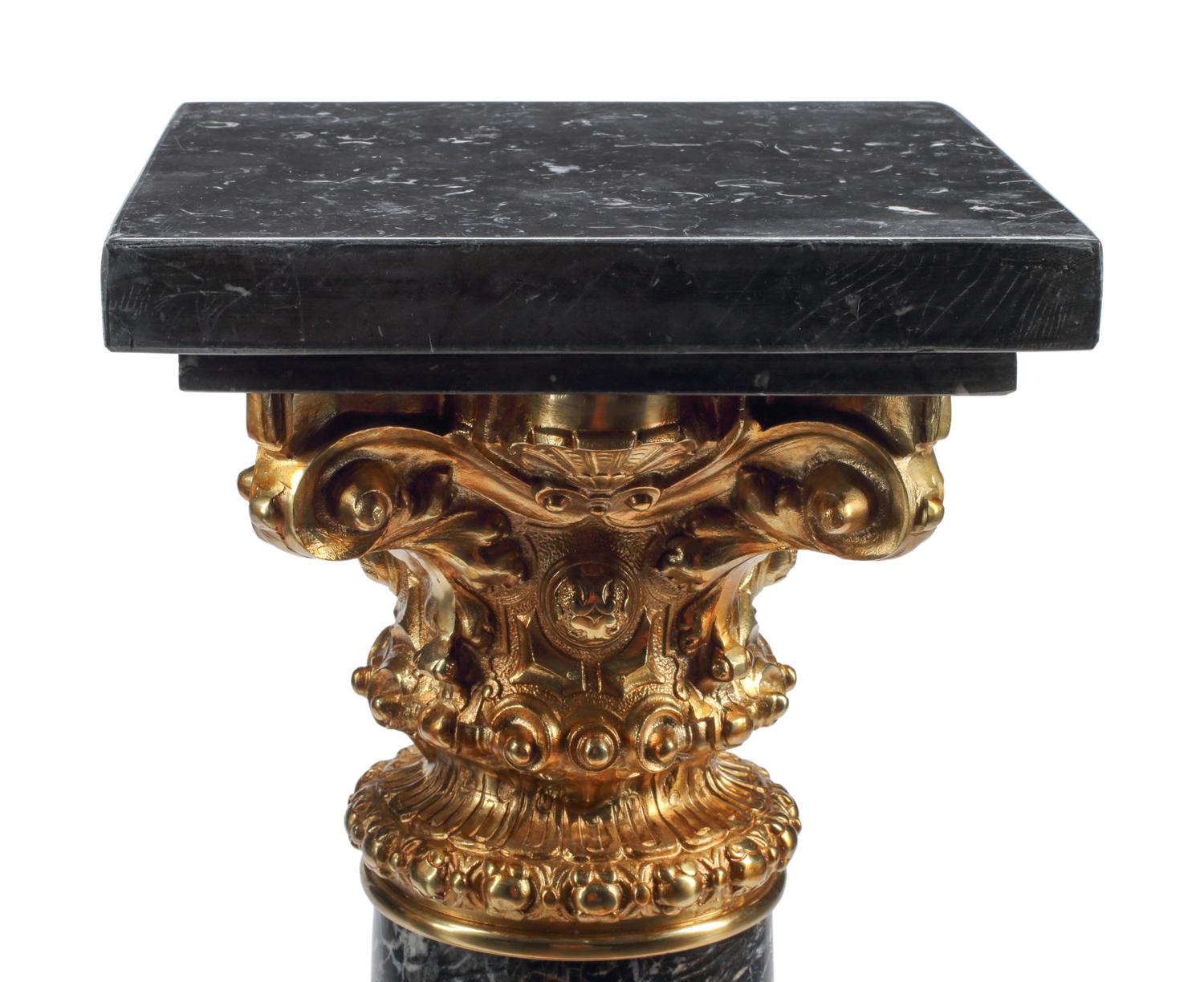 A Pair of Louis XV Style Gilt Bronze Mounted Marble Pedestals