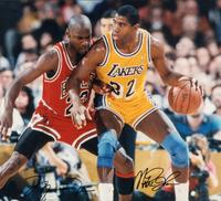 A Michael Jordan and Magic Johnson Signed Autograph Oversized Limited Edition Photograph (Beckett Authentication Services Letter, Upper Deck Hologram),
