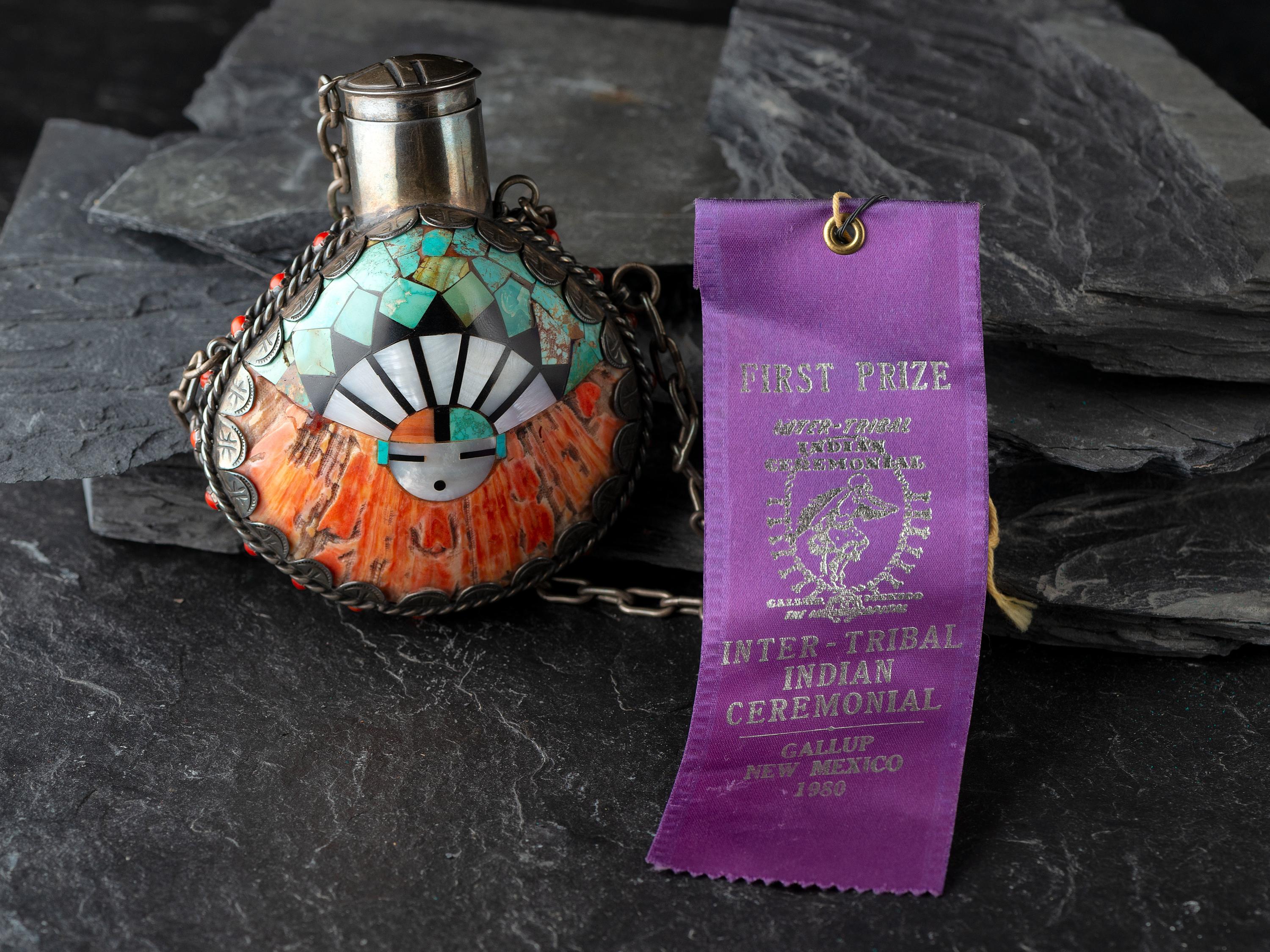 Award Winning Kewa or Zuni Mosaic Inlay Spiny Oster Shell Canteen