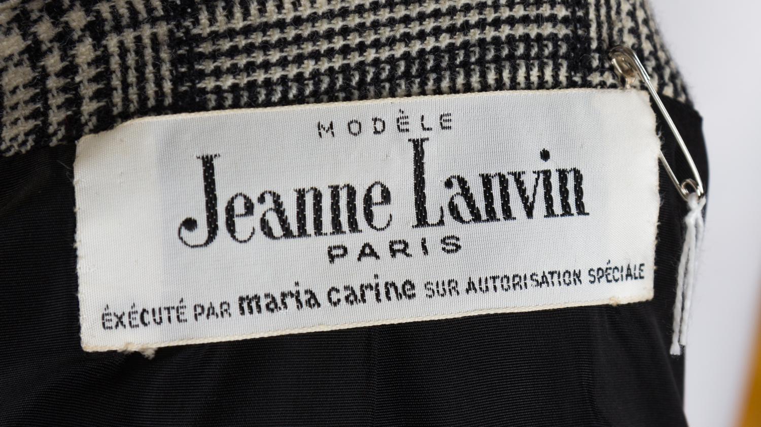 A Jeanne Lanvin Black and White Wool Plaid Double Breasted Coat, No size.