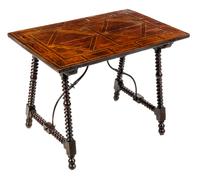 A Spanish Baroque Parquetry Decorated Side Table Height 25 x width 33 1/4 x depth 21 3/4 inches. — 18TH CENTURY