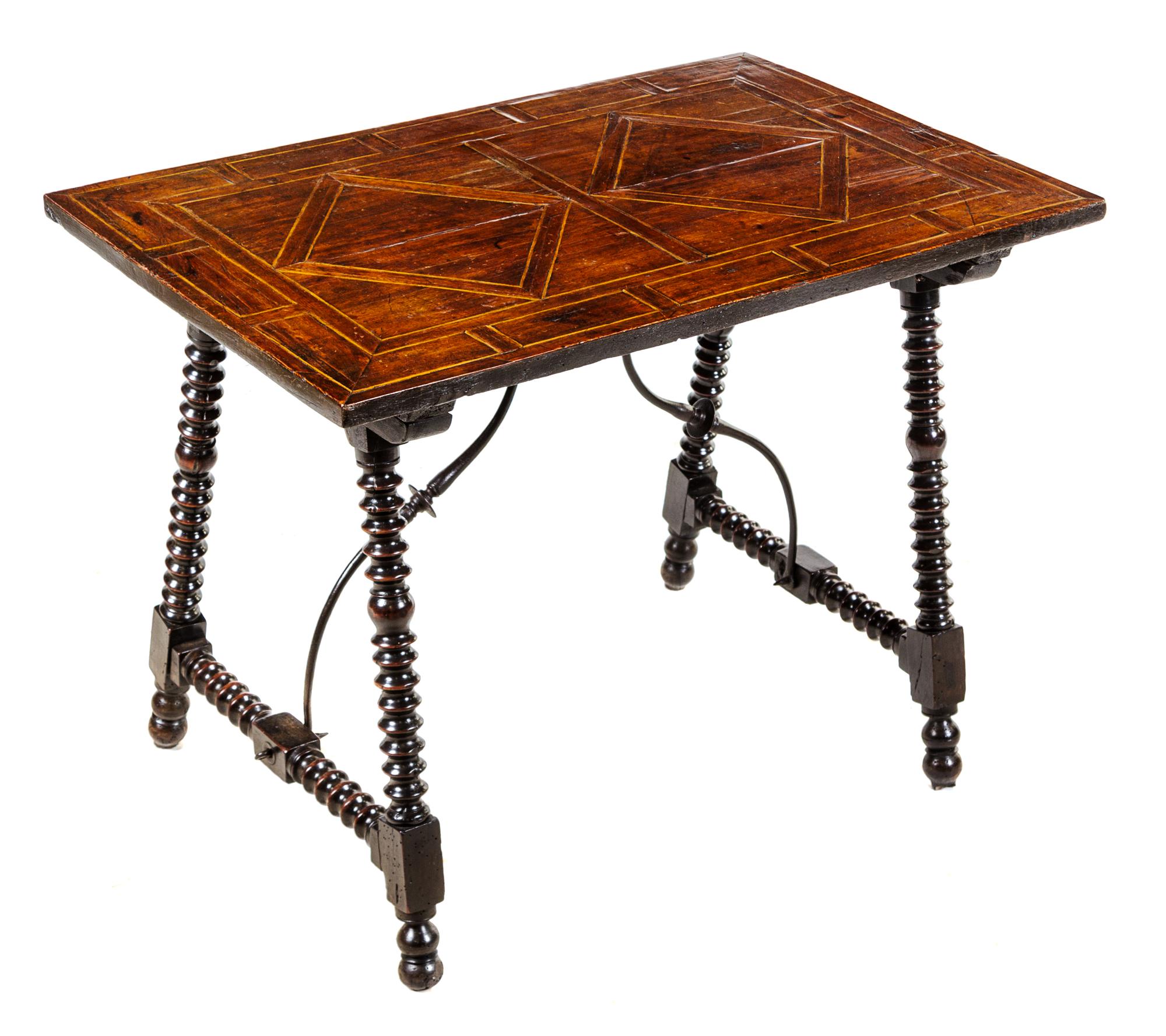 A Spanish Baroque Parquetry Decorated Side Table Height 25 x width 33 1/4 x depth 21 3/4 inches. — 18TH CENTURY