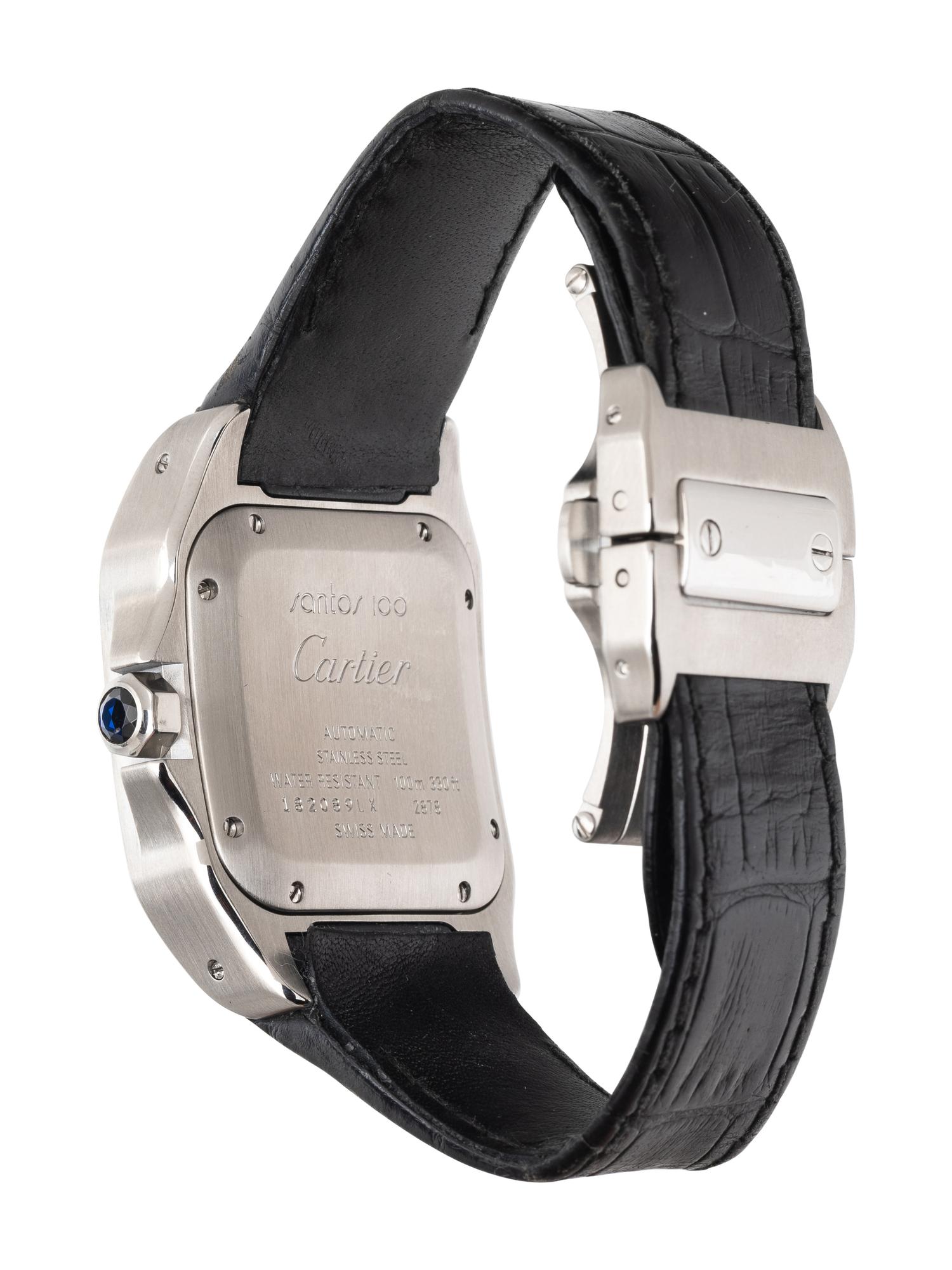 CARTIER, REF. 2878 STAINLESS STEEL 'SANTOS 100 MEDIUM' AUTOMATIC WATCH WITH CARTIER BUCKLE